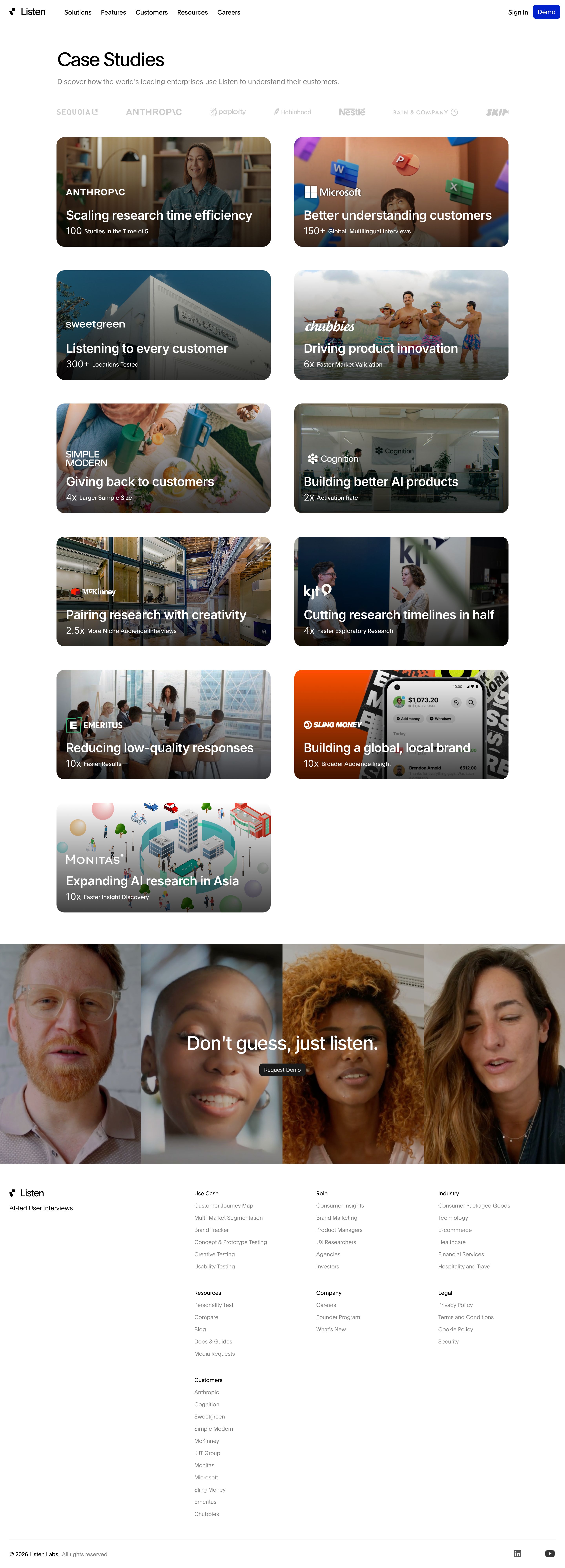 listenlabs.ai - Customer Stories | Listen Labs - Desktop - Thu Jul 30 2026 22:41:19 GMT+0000 (Coordinated Universal Time) Screenshot