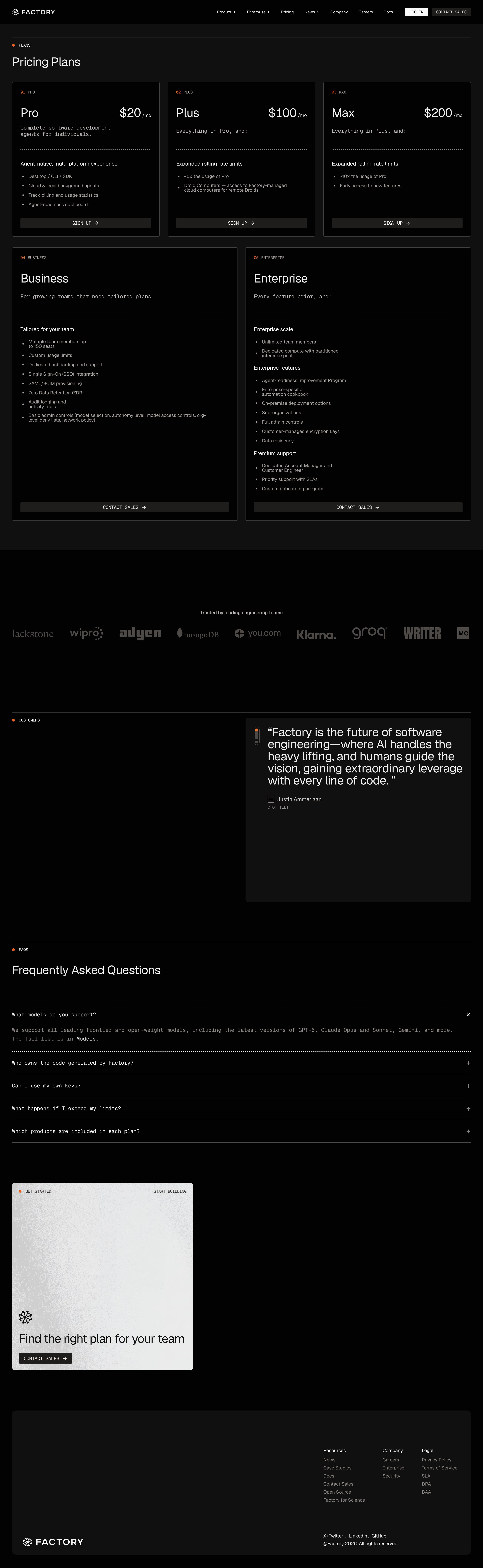 factory.ai - Factory Pricing - Desktop - Wed Jul 29 2026 10:41:28 GMT+0000 (Coordinated Universal Time) Screenshot
