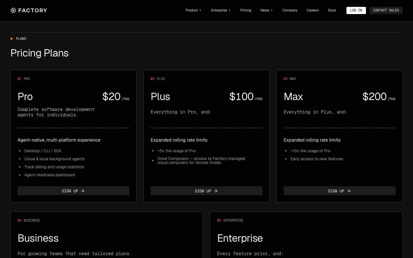 factory.ai - Pricing Screenshot Preview