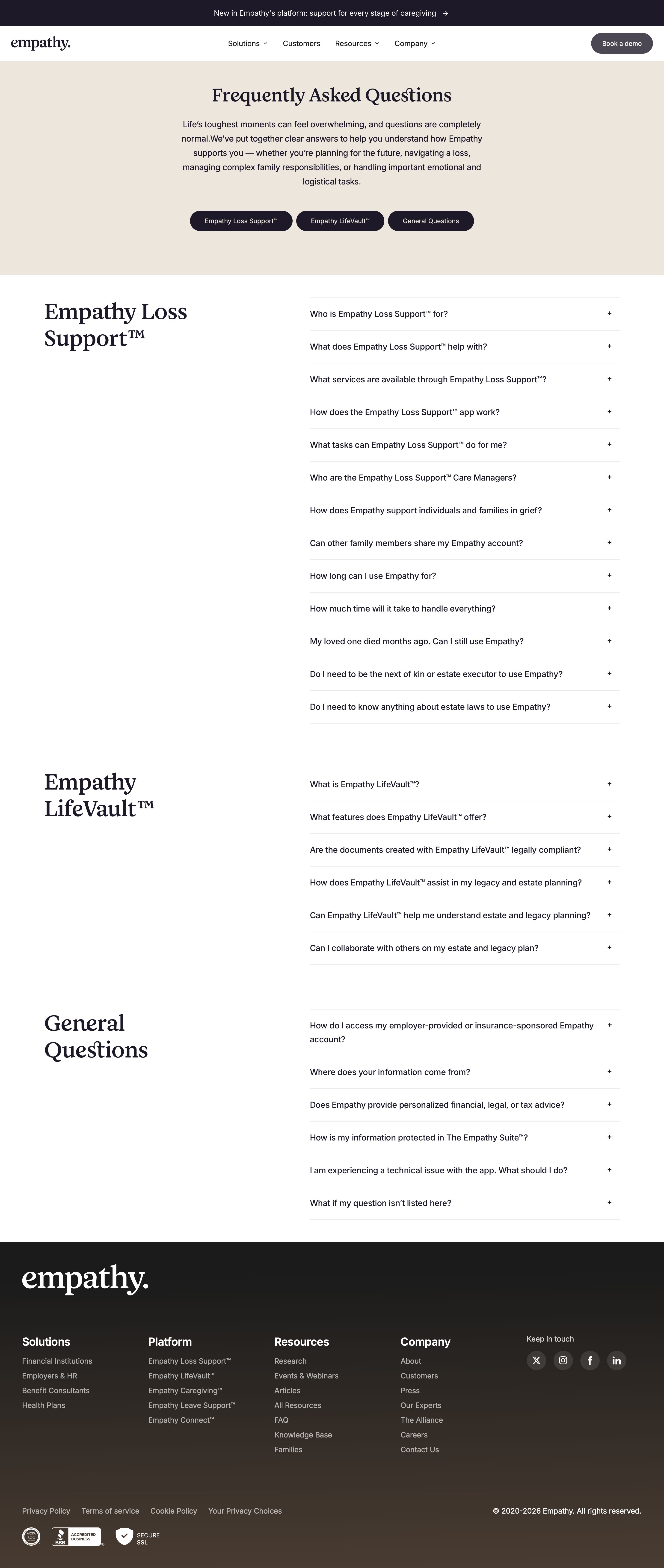 empathy.com - Frequently Asked Questions | Empathy - Desktop - Sun Aug 02 2026 10:10:24 GMT+0000 (Coordinated Universal Time) Screenshot