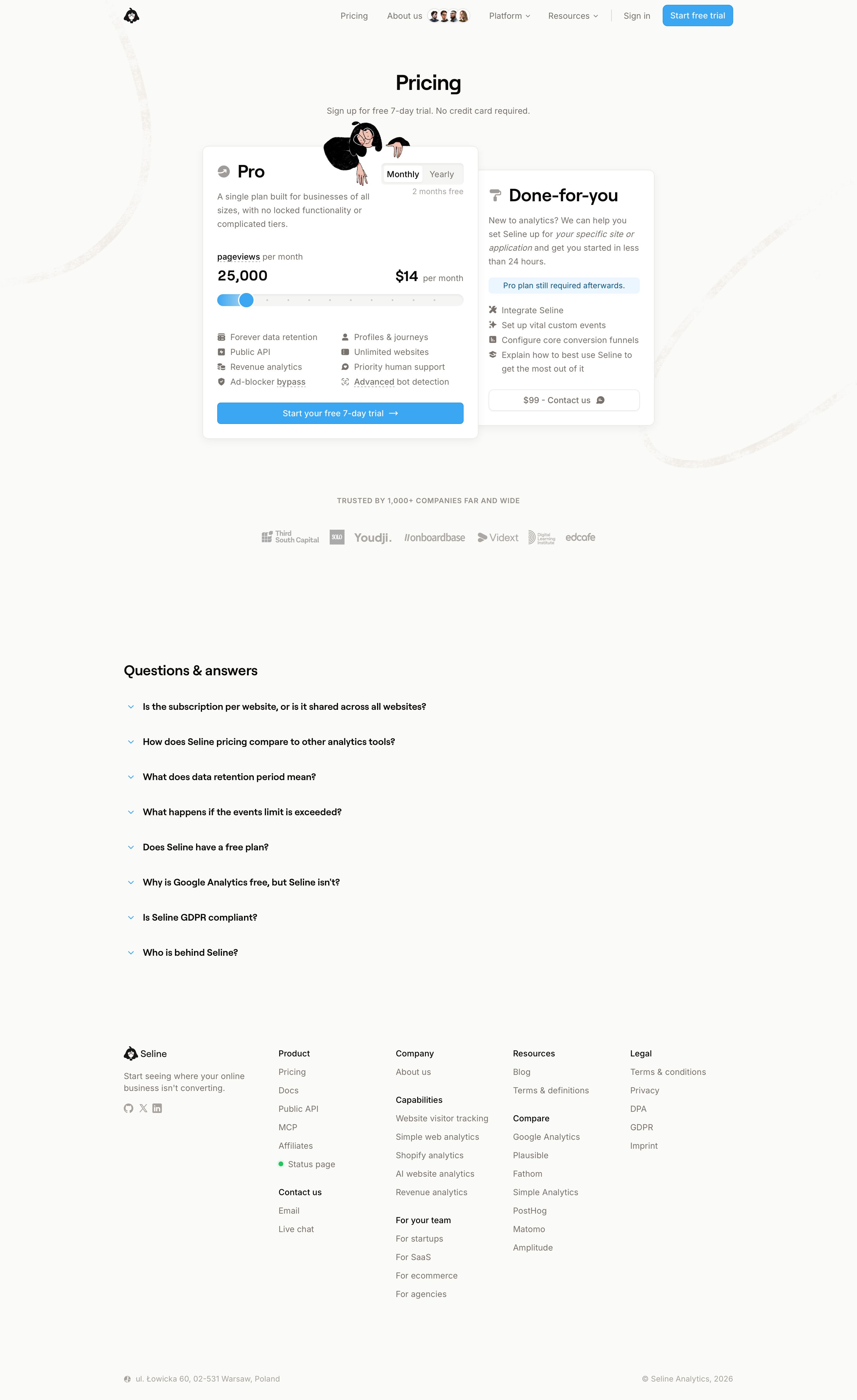 seline.so - Pricing - Seline Analytics - Desktop - Thu Aug 06 2026 20:11:17 GMT+0000 (Coordinated Universal Time) Screenshot