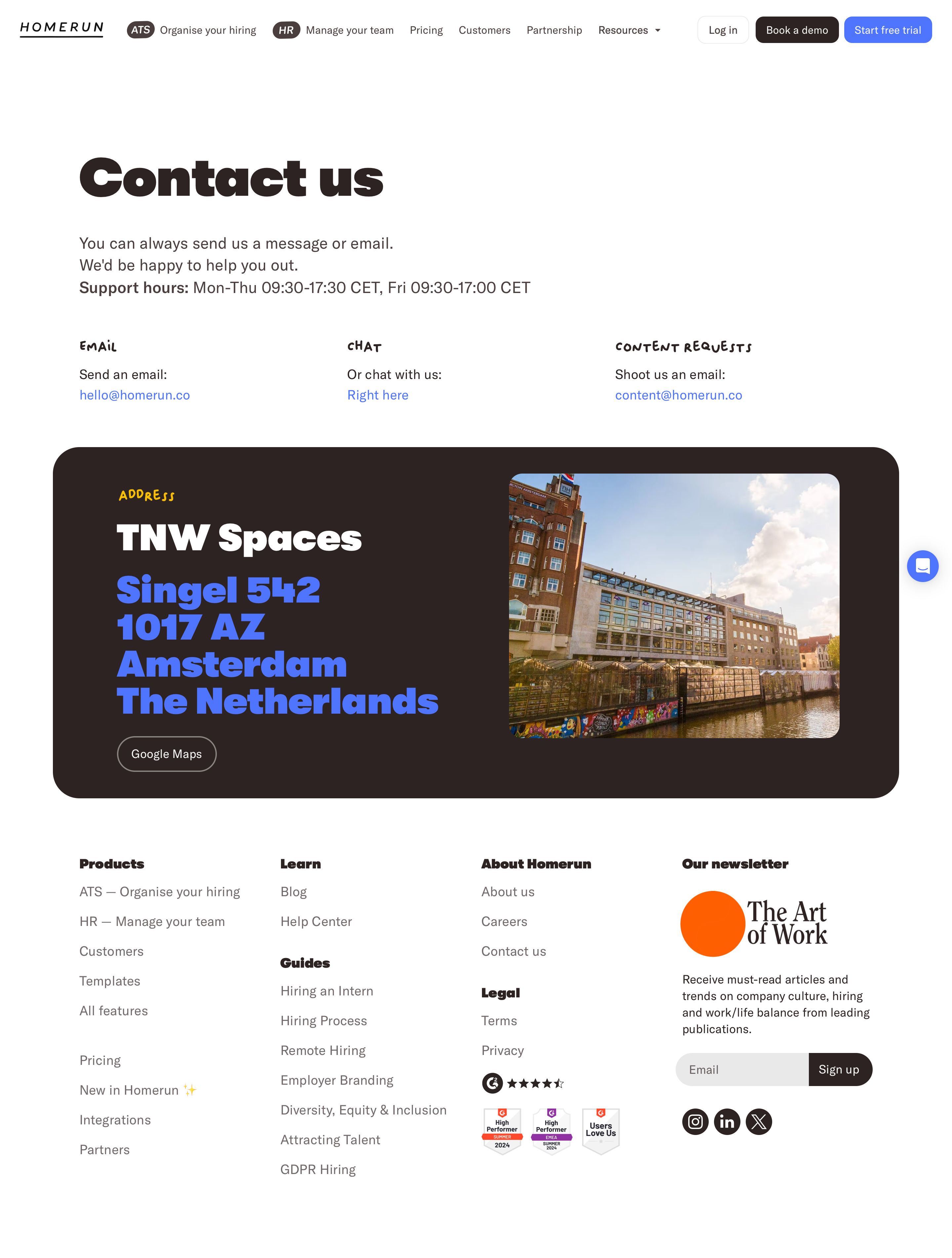 homerun.co - Homerun: Questions or feedback? Contact us - Desktop Screenshot