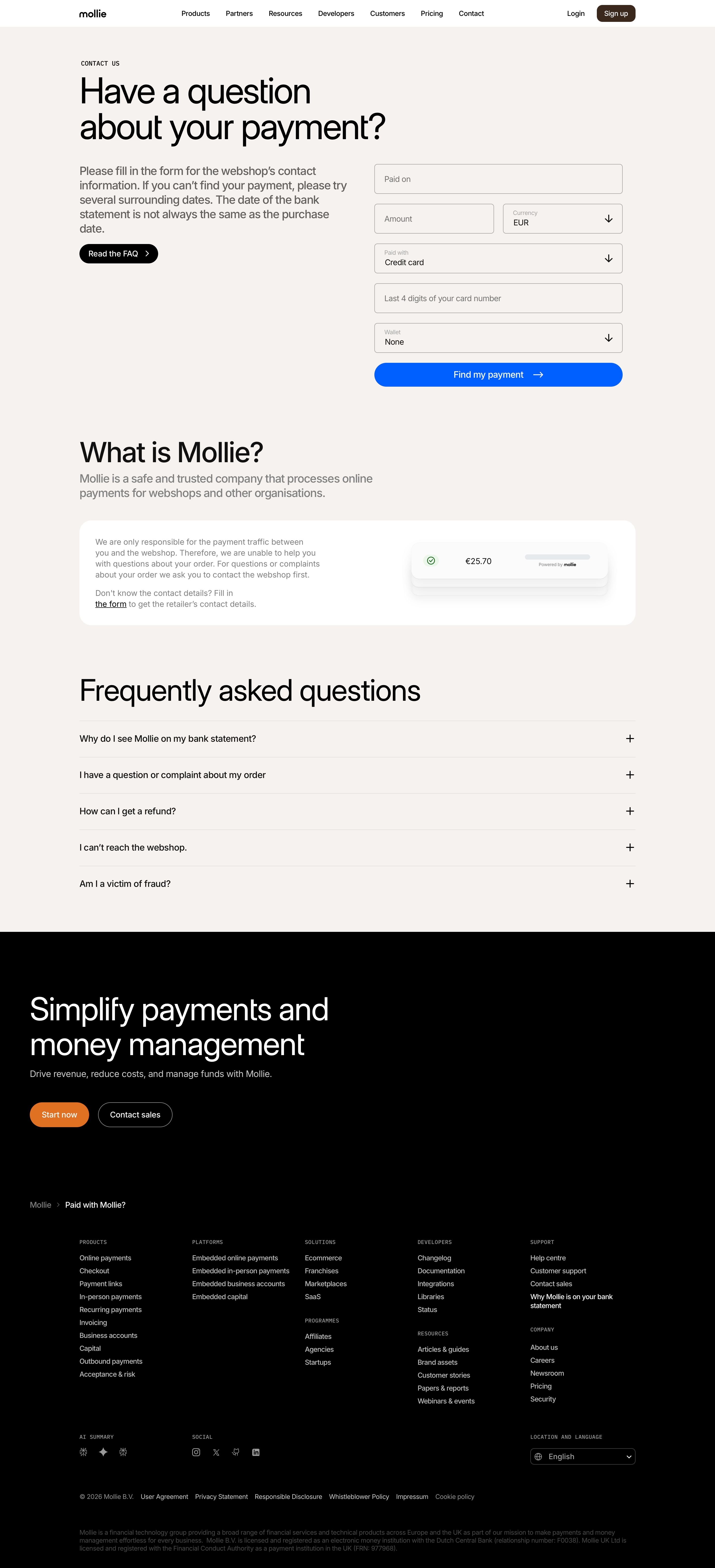mollie.com - Why is 'Mollie' on my bank statement? | Mollie - Desktop - Wed Jul 29 2026 22:13:28 GMT+0000 (Coordinated Universal Time) Screenshot
