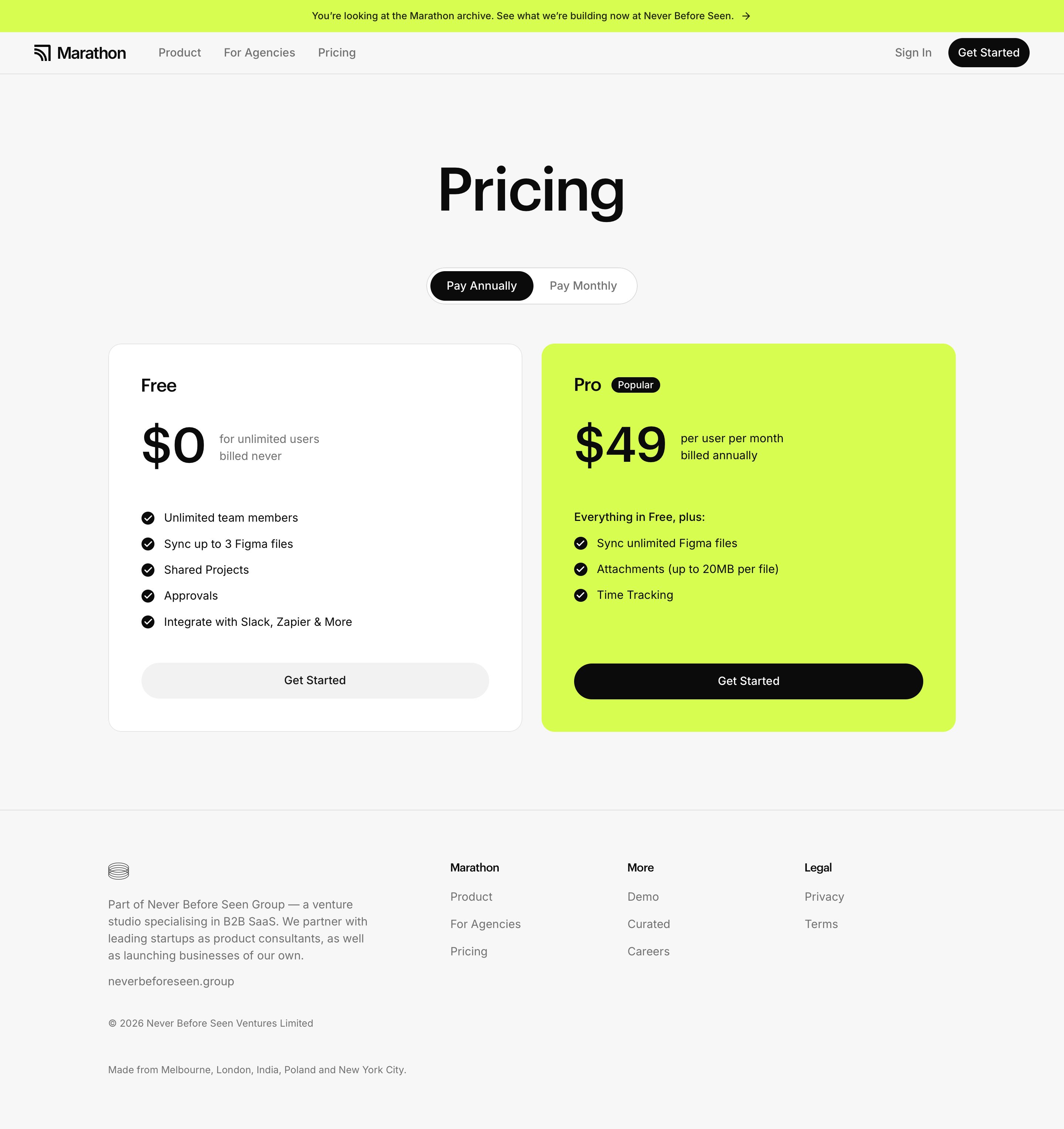 onmarathon.com - Pricing – Marathon - Desktop - Thu Jul 30 2026 16:23:19 GMT+0000 (Coordinated Universal Time) Screenshot