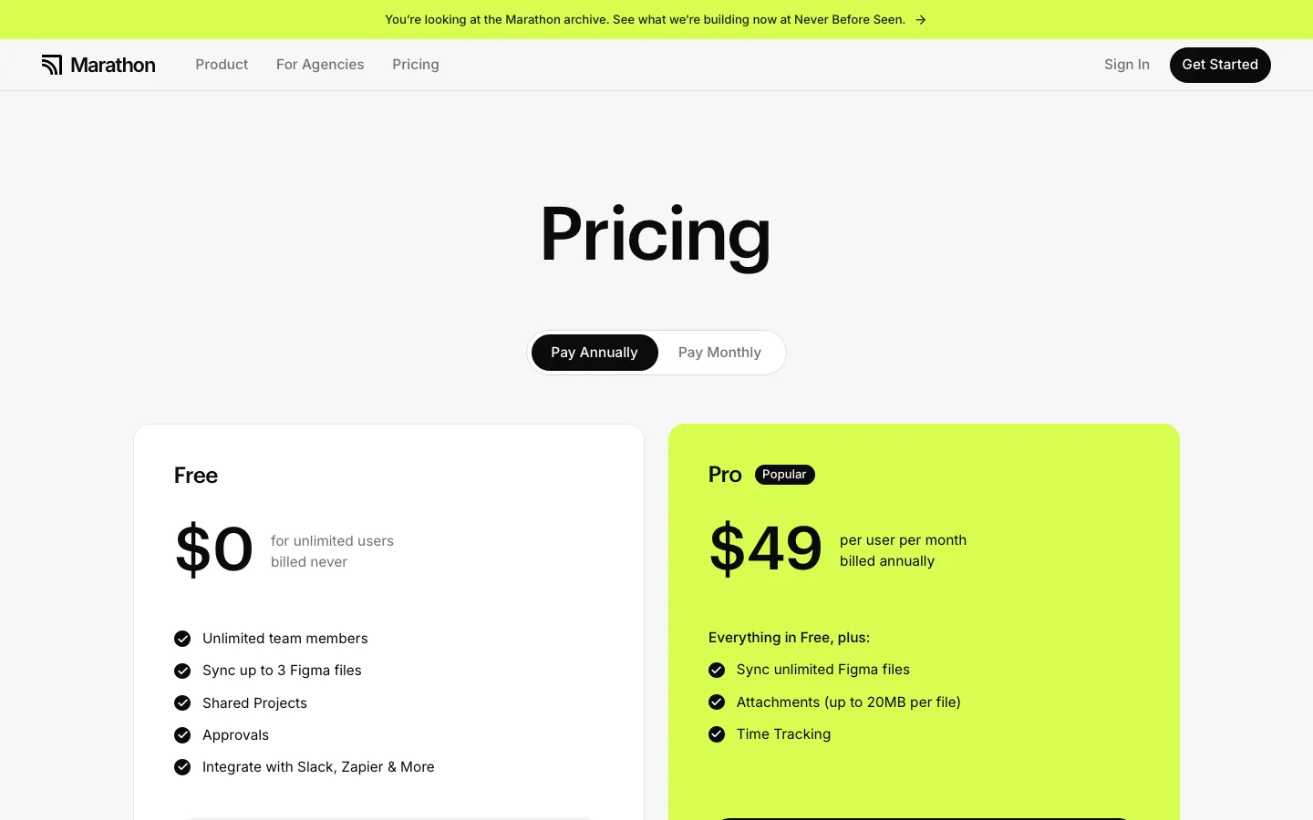 onmarathon.com - Pricing Screenshot Preview