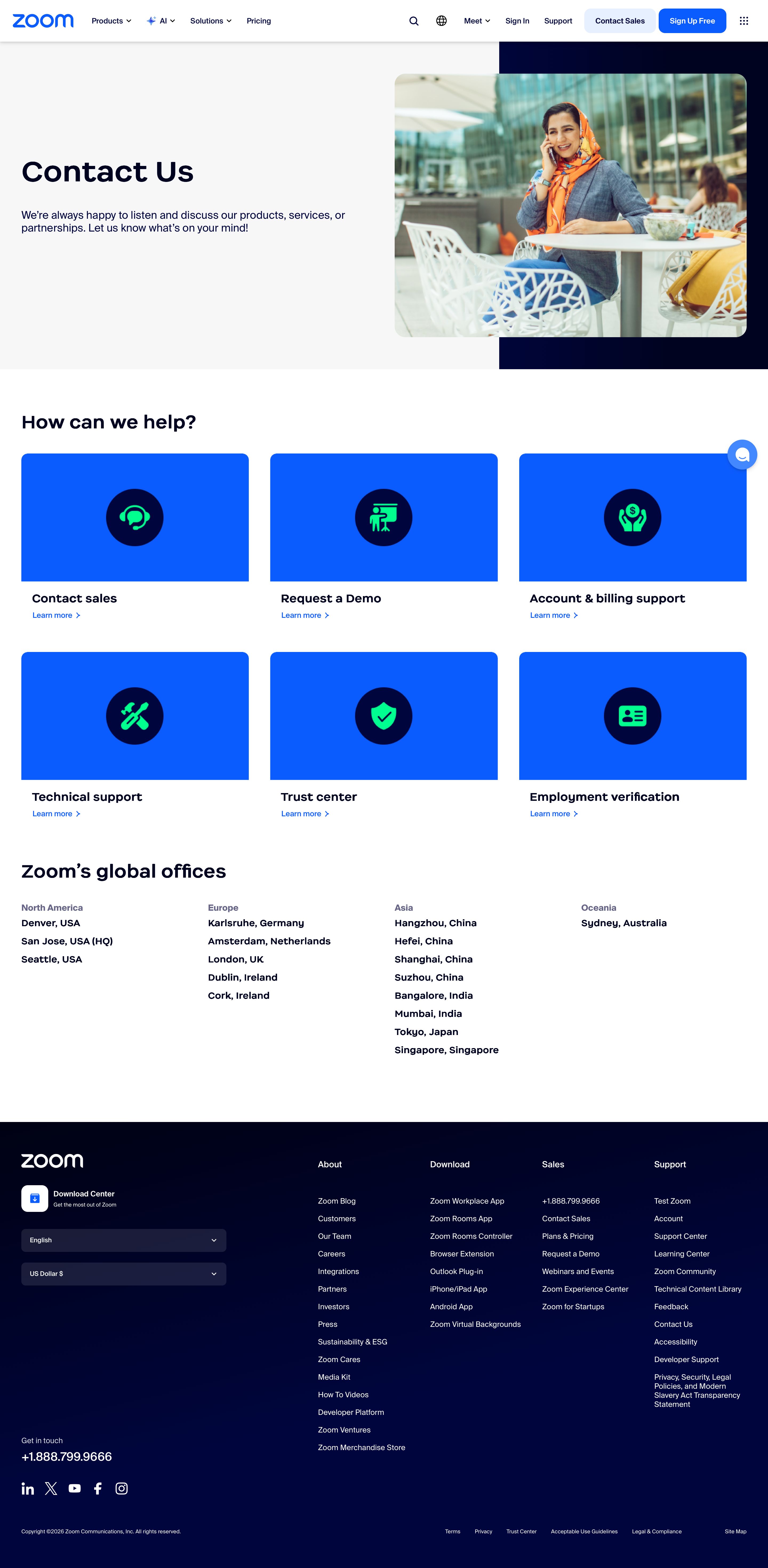 zoom.us - Contact Us | Zoom - Desktop - Fri Jul 31 2026 21:23:25 GMT+0000 (Coordinated Universal Time) Screenshot