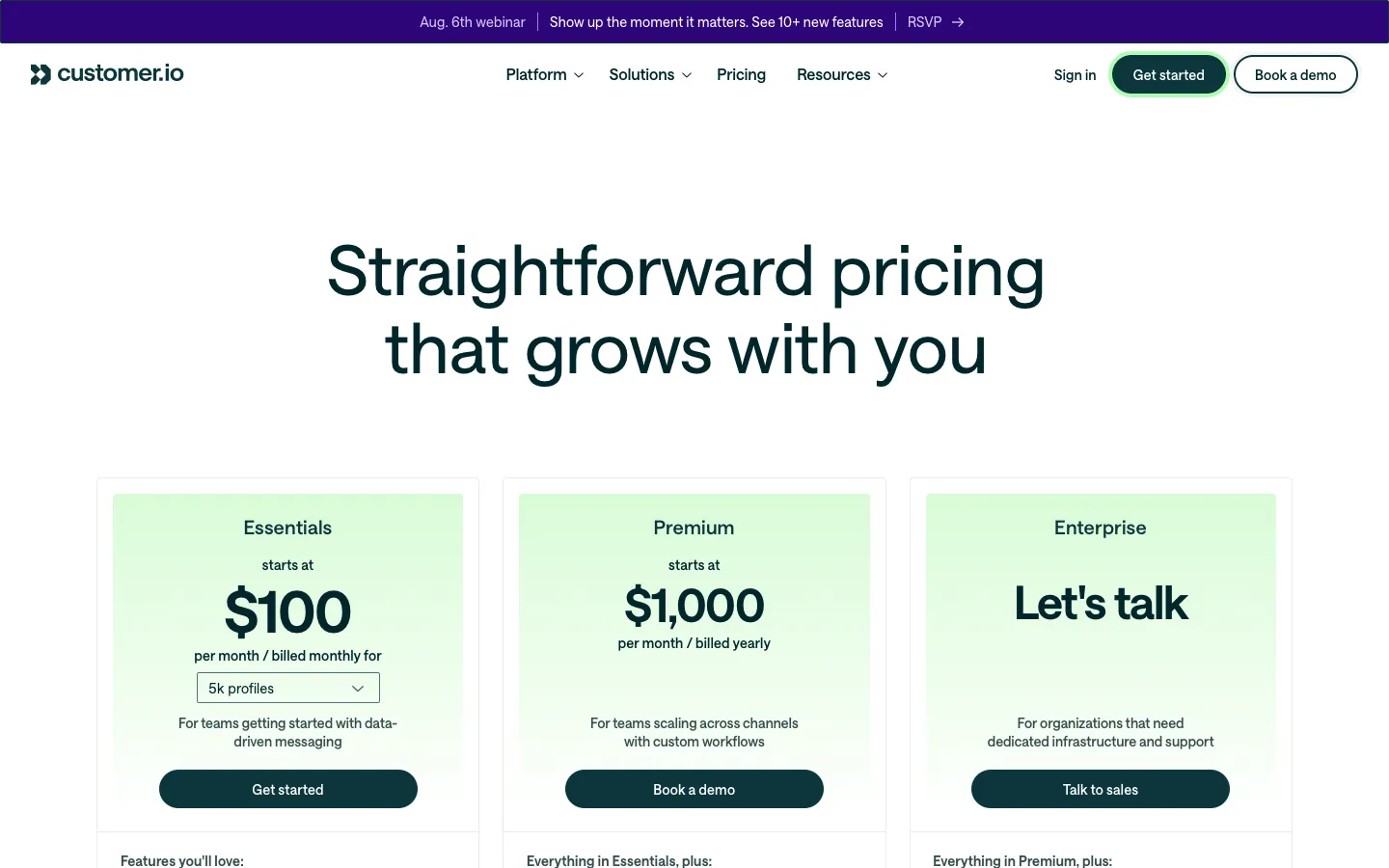 customer.io - Pricing Screenshot Preview