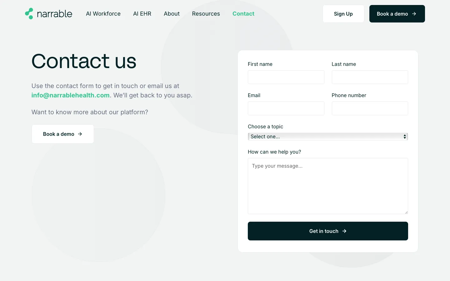 narrablehealth.com - Contact Screenshot Preview