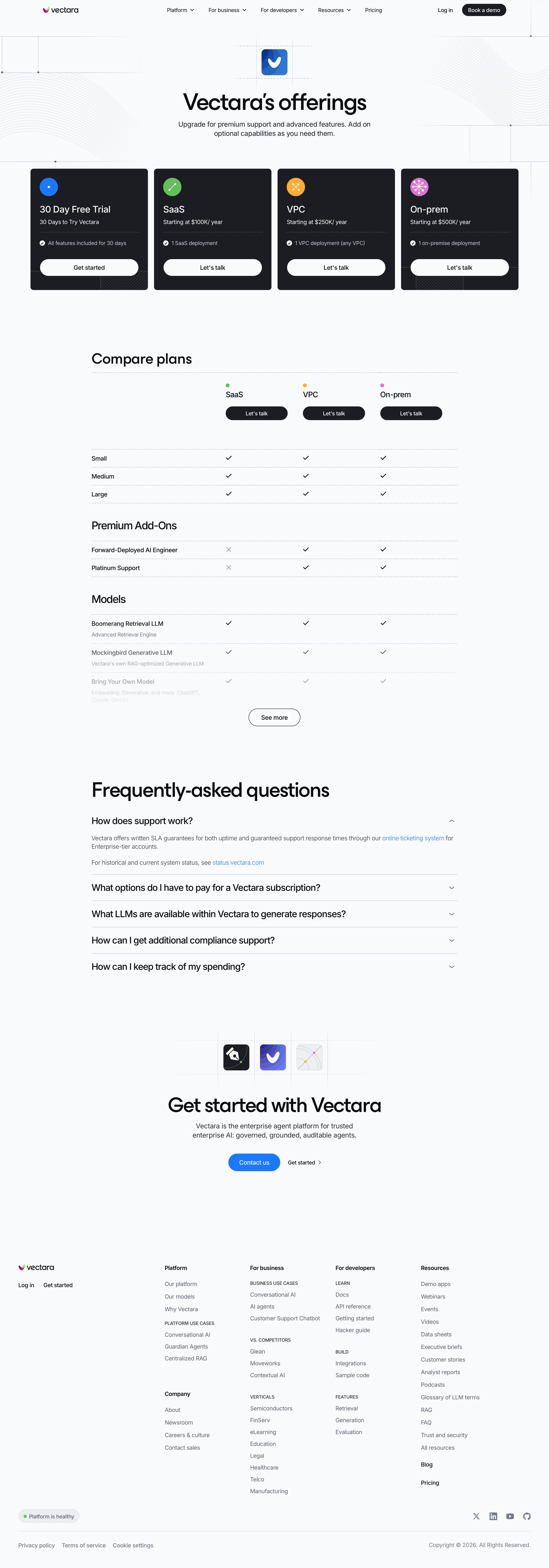 vectara.com - Vectara Pricing Plans - Desktop - Wed Jul 29 2026 18:36:30 GMT+0000 (Coordinated Universal Time) Screenshot