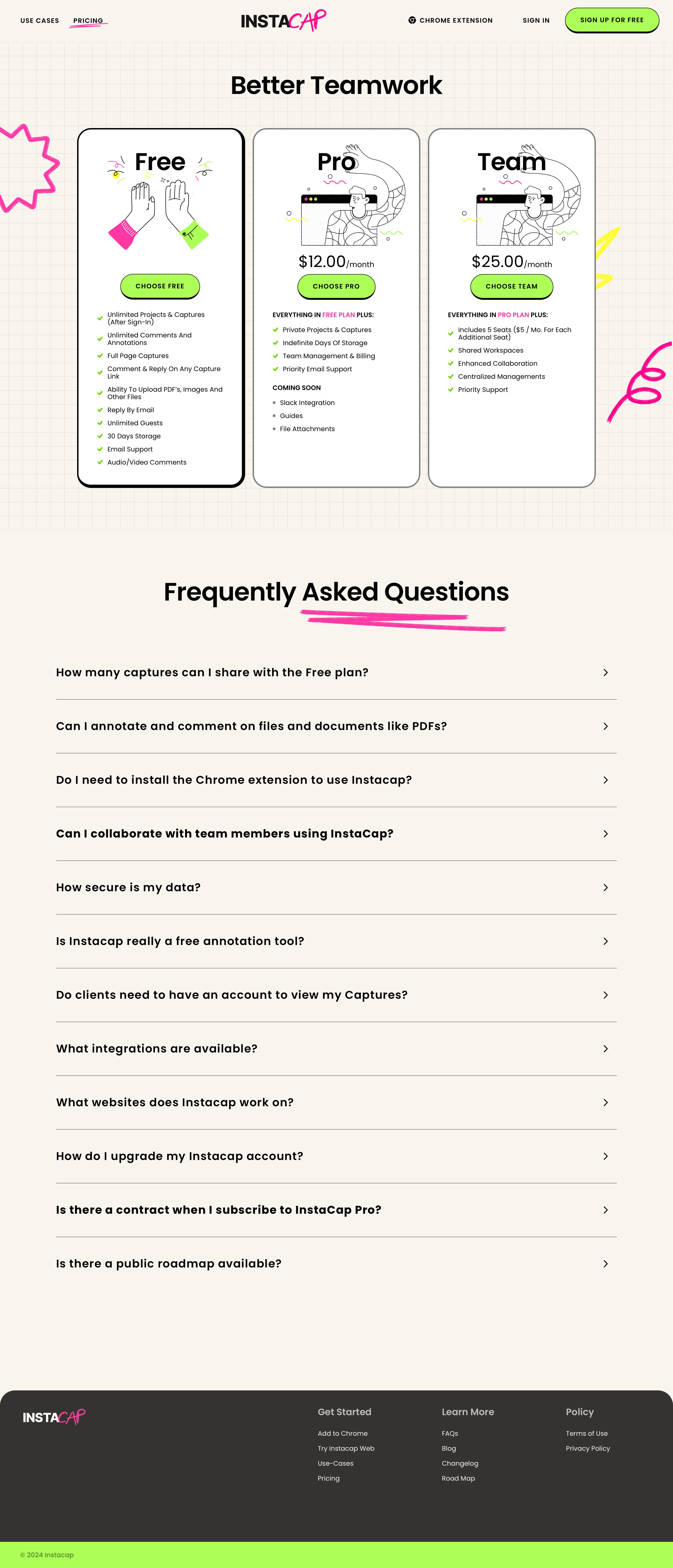 instacap.co - Pricing | #1 Website Design Feedback Tool | Instacap - Desktop - Fri Jul 31 2026 14:26:22 GMT+0000 (Coordinated Universal Time) Screenshot