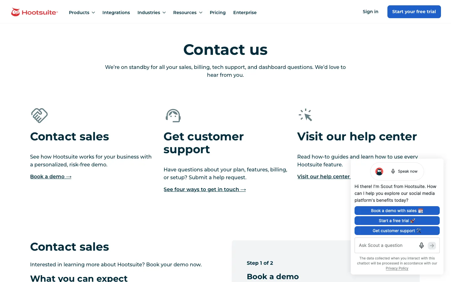 hootsuite.com - Contact Screenshot Preview