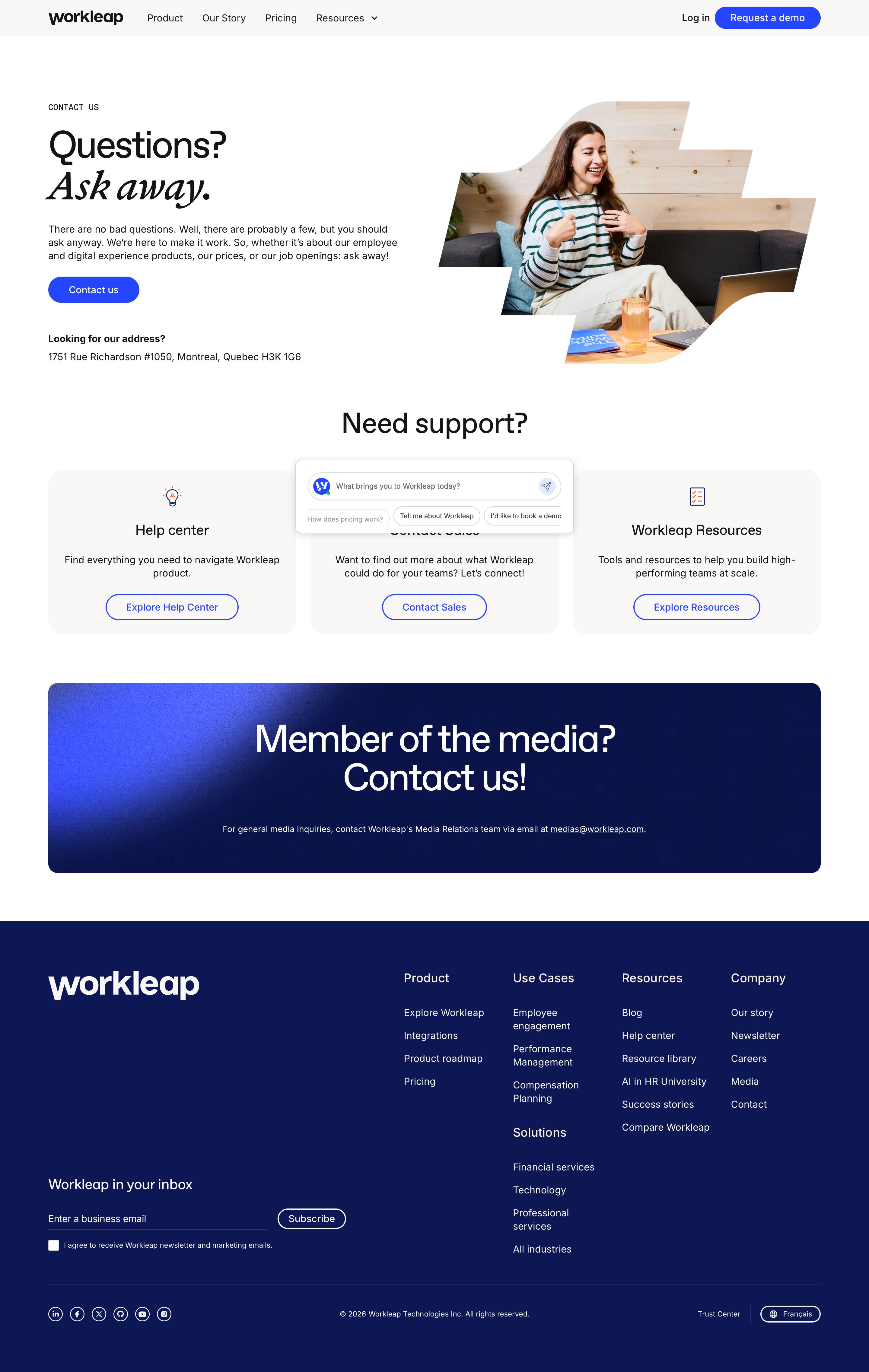 officevibe.com - Contact Workleap: get in touch with us - Desktop - Fri Jul 31 2026 19:53:12 GMT+0000 (Coordinated Universal Time) Screenshot