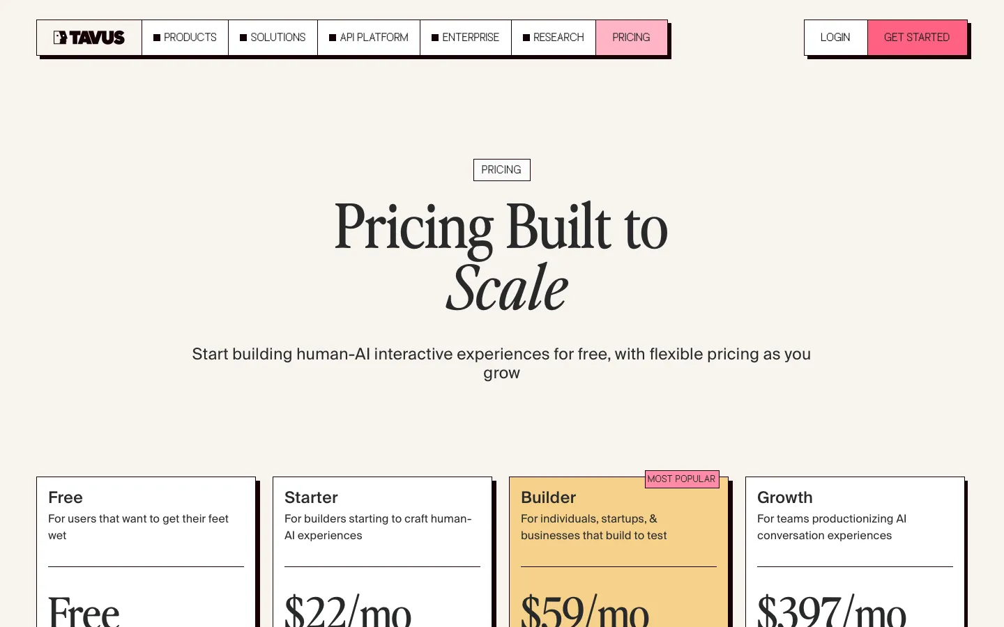tavus.io - Pricing Screenshot Preview