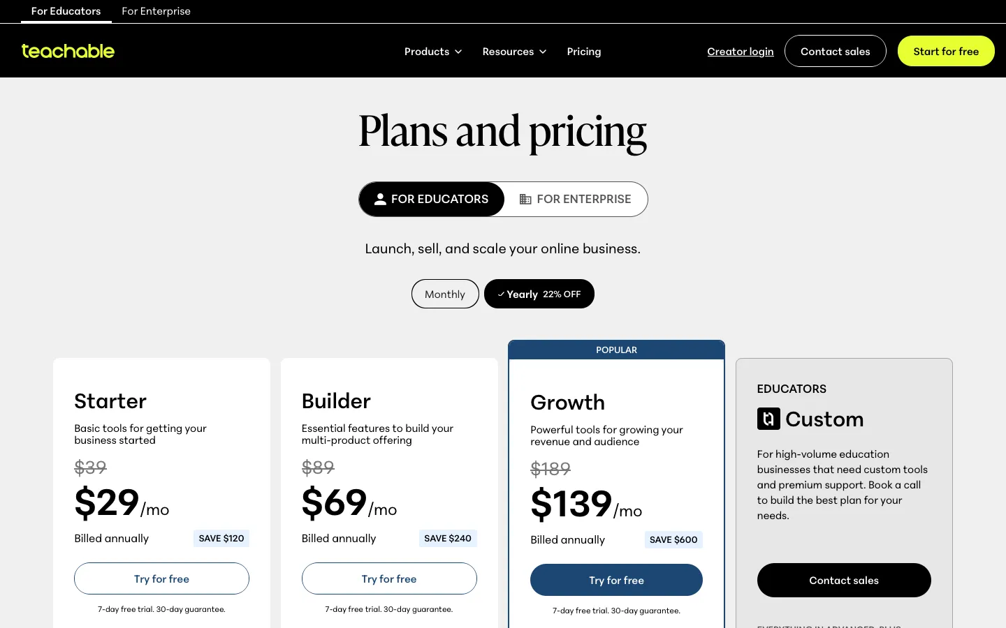 teachable.com - Pricing Screenshot Preview