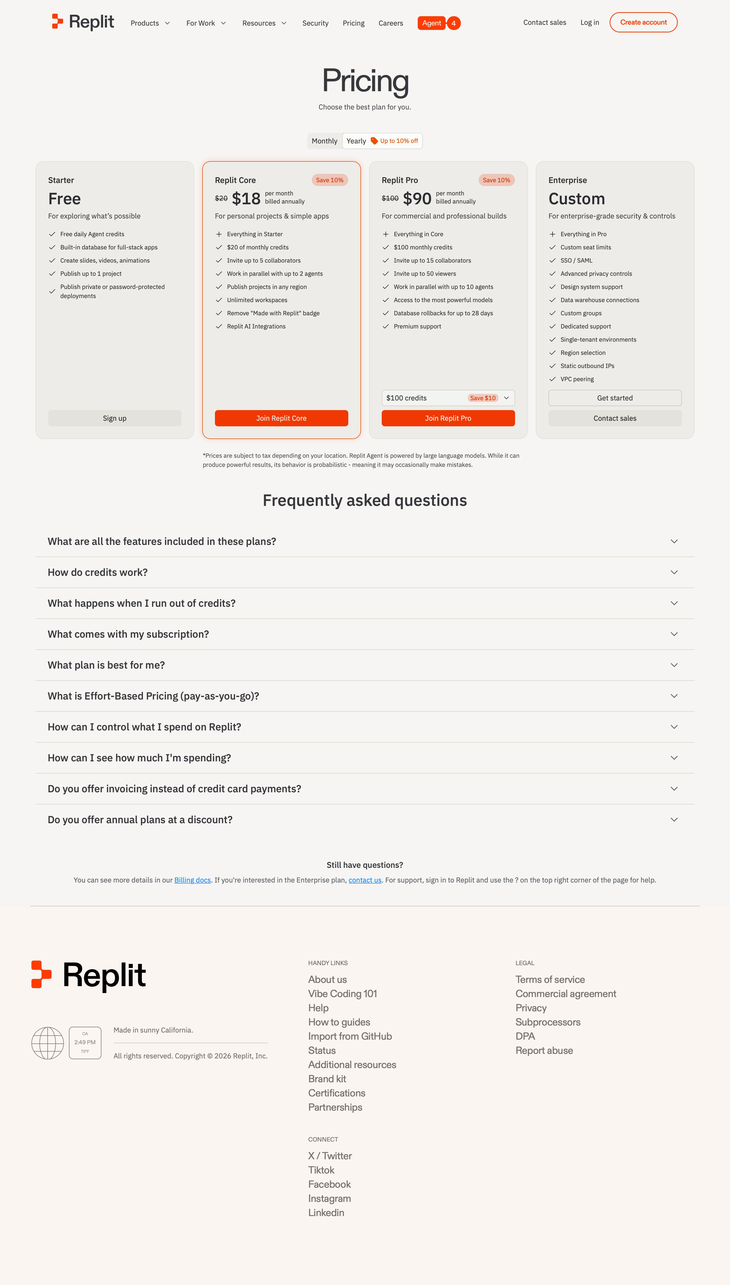 replit.com - Pricing - Replit - Desktop - Tue Jul 28 2026 21:50:22 GMT+0000 (Coordinated Universal Time) Screenshot