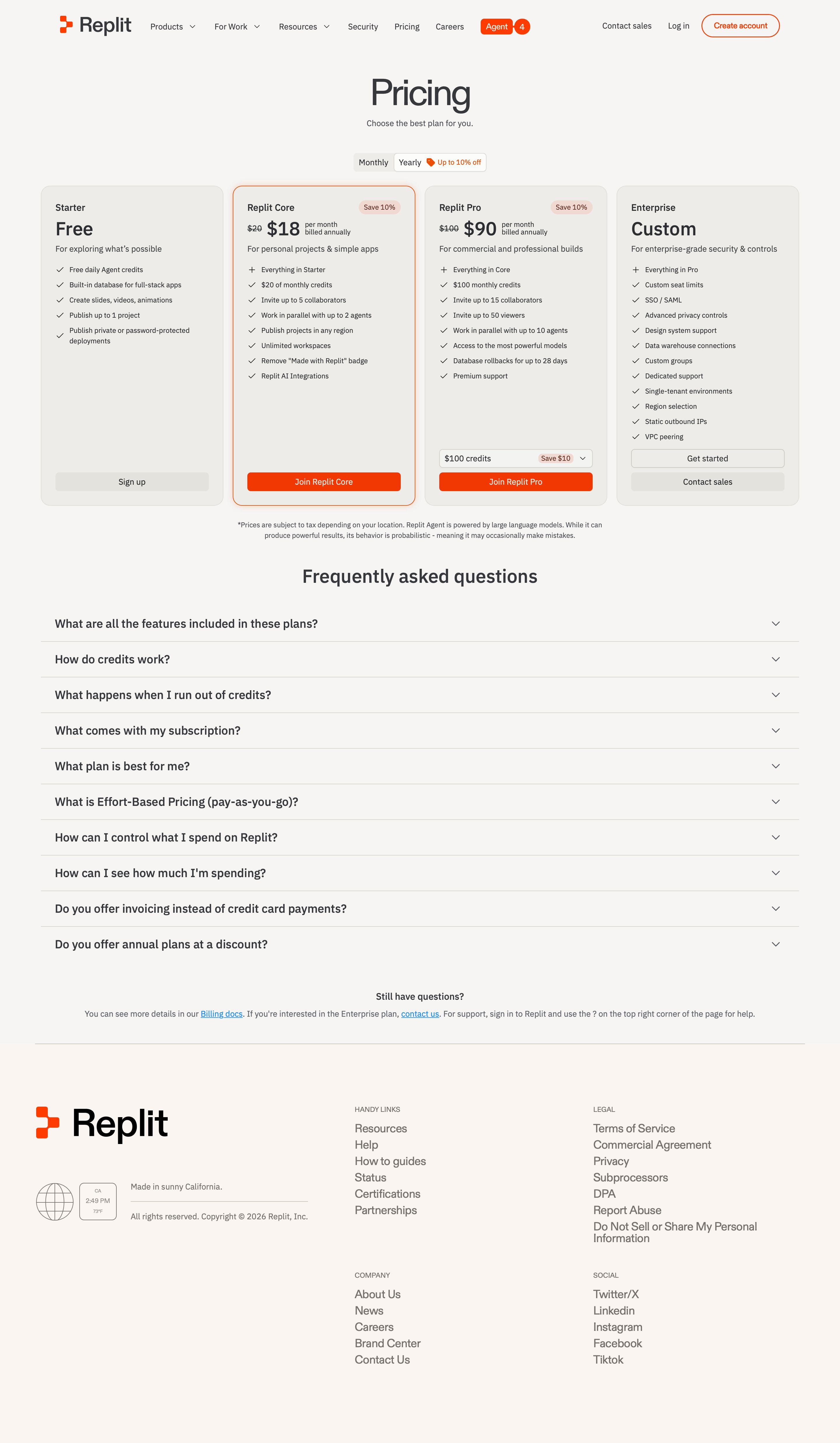 replit.com - Pricing - Replit - Desktop - Tue Aug 04 2026 21:50:20 GMT+0000 (Coordinated Universal Time) Screenshot