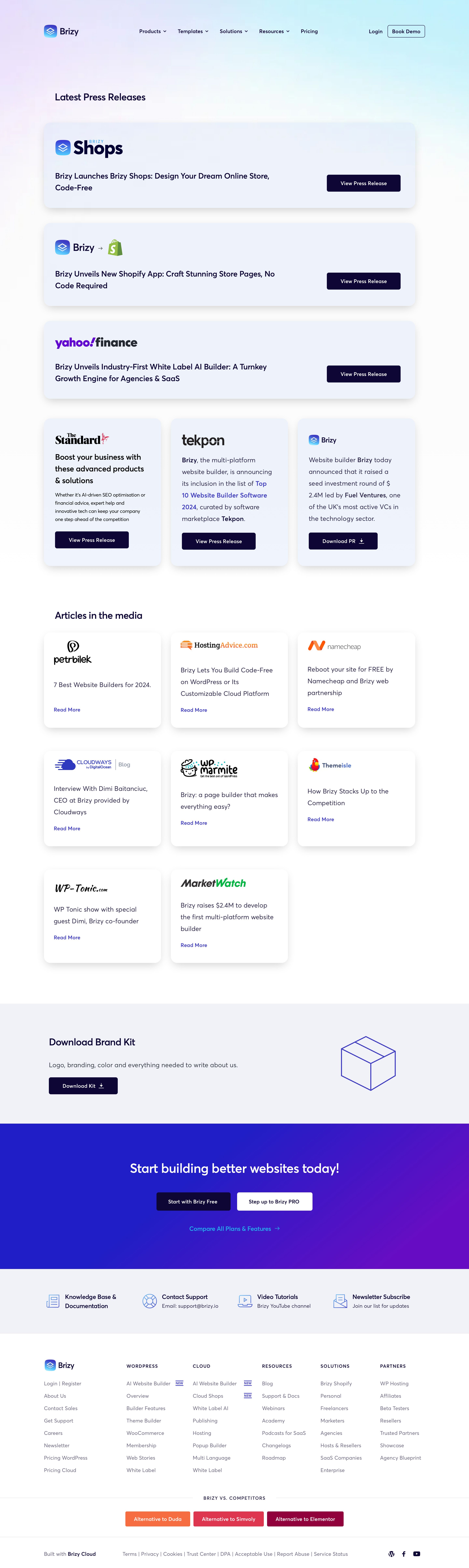brizy.io - Press & Media | Brizy Builder - Desktop Screenshot