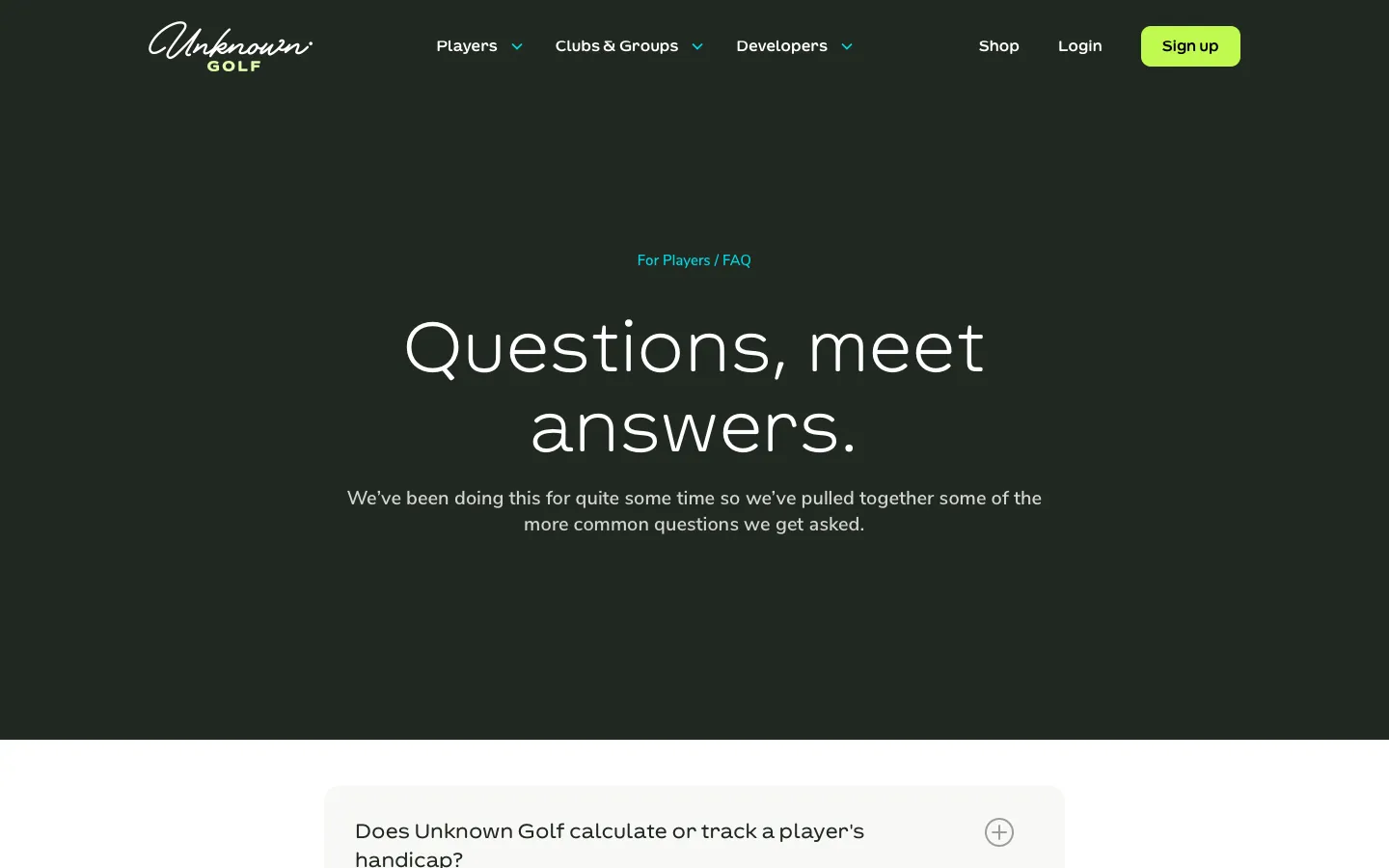 unknowngolf.com - FAQs Screenshot Preview