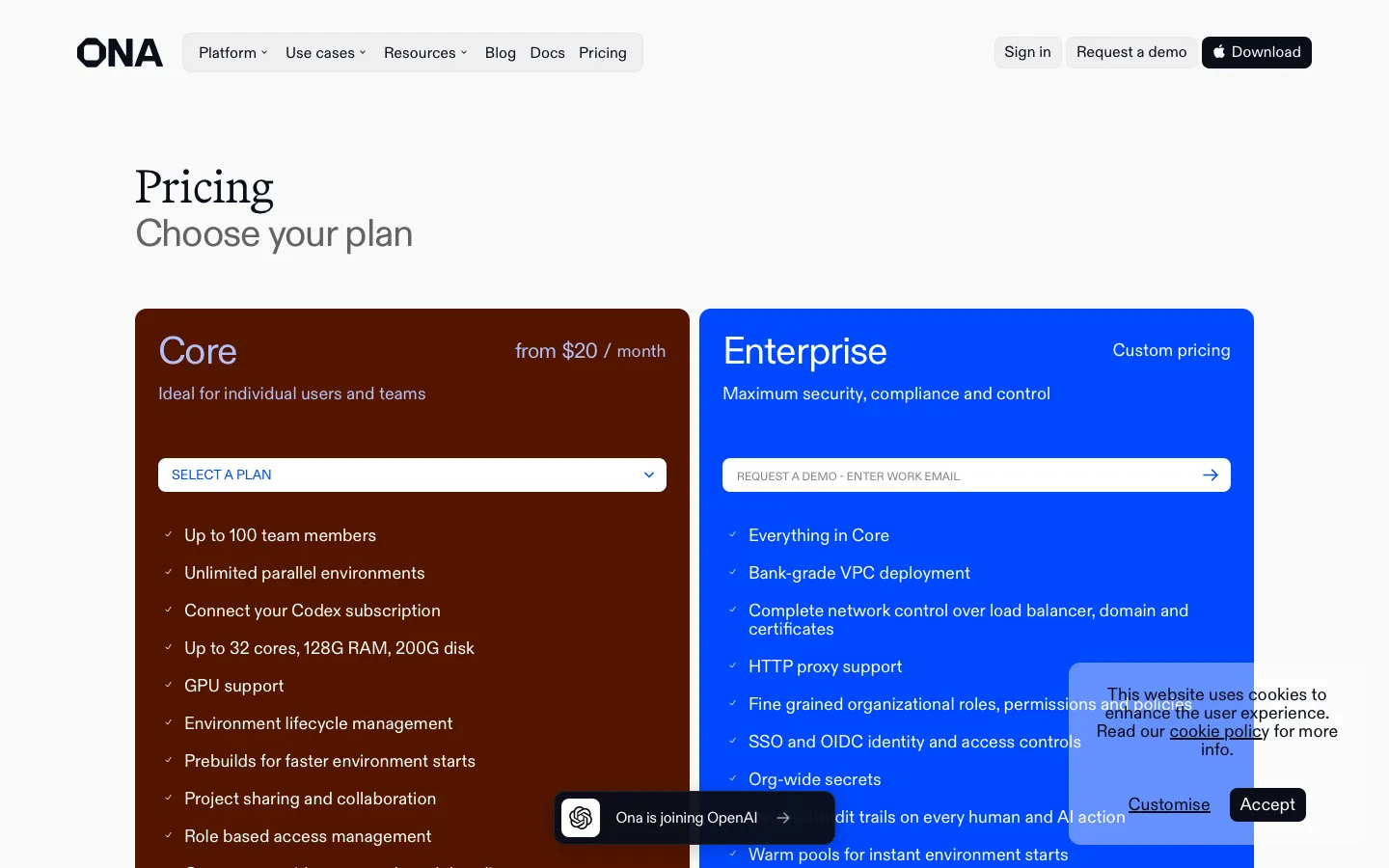 ona.com - Pricing Screenshot Preview