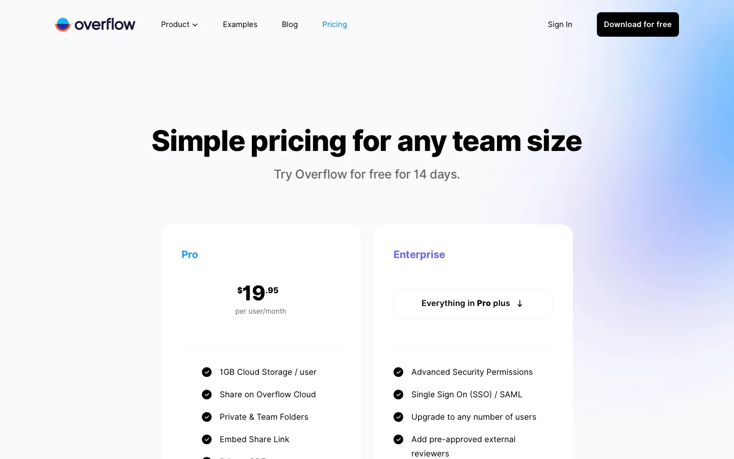 overflow.io - Pricing Screenshot Preview