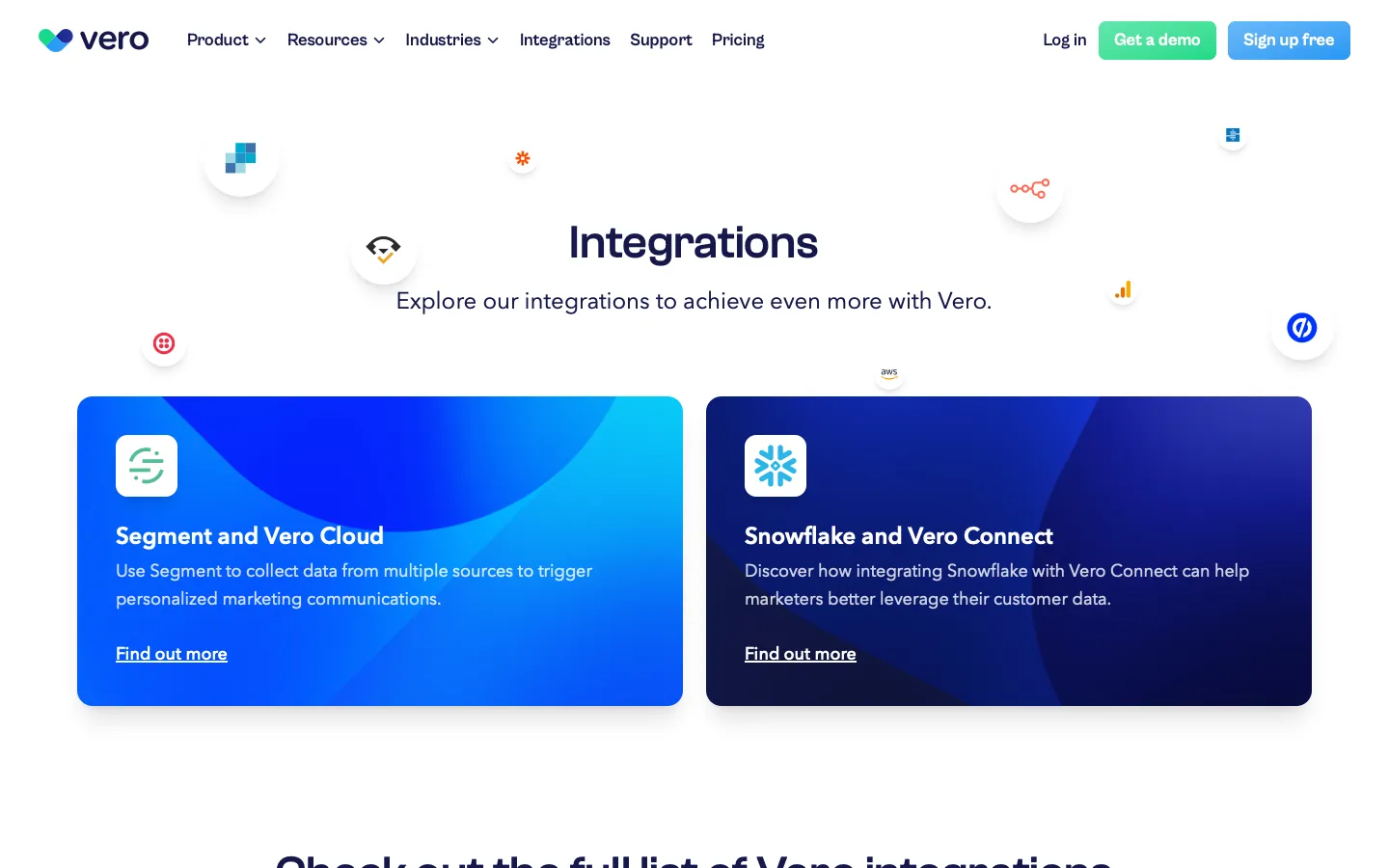 getvero.com - Integrations Screenshot Preview