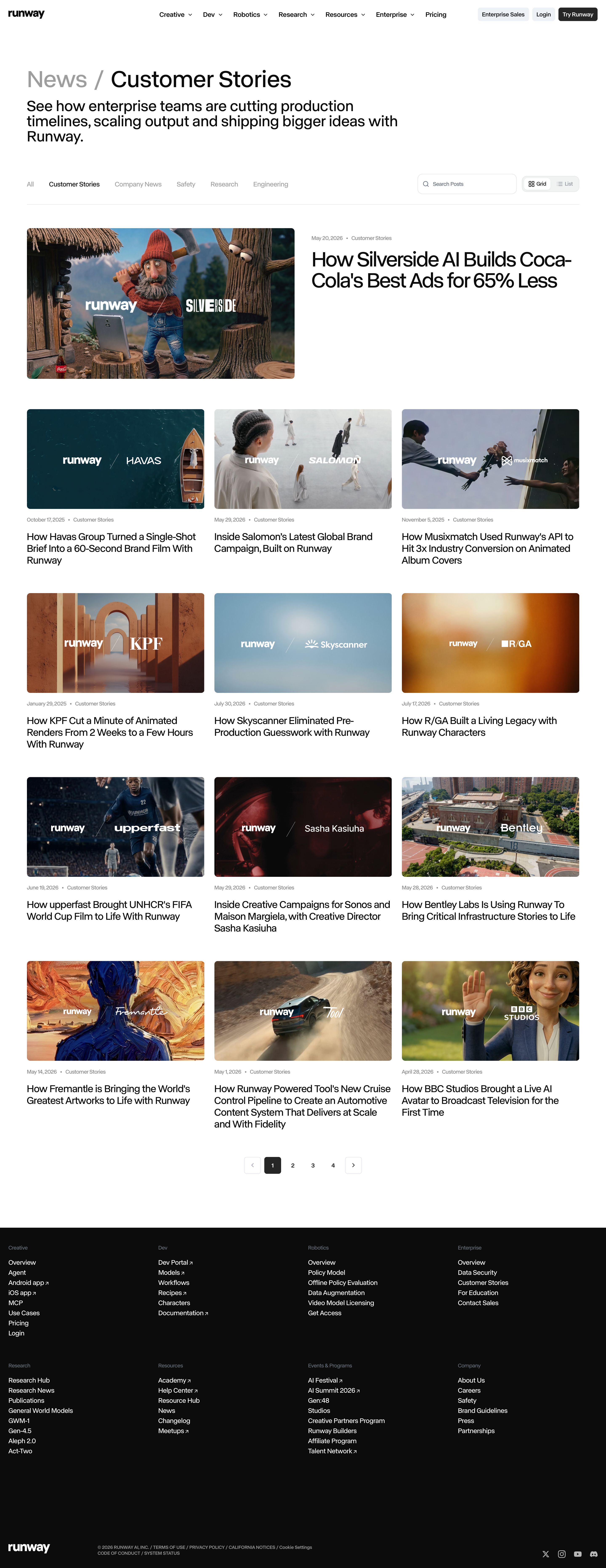 runwayml.com - Customer Stories | Runway News - Desktop - Sat Aug 01 2026 22:04:23 GMT+0000 (Coordinated Universal Time) Screenshot