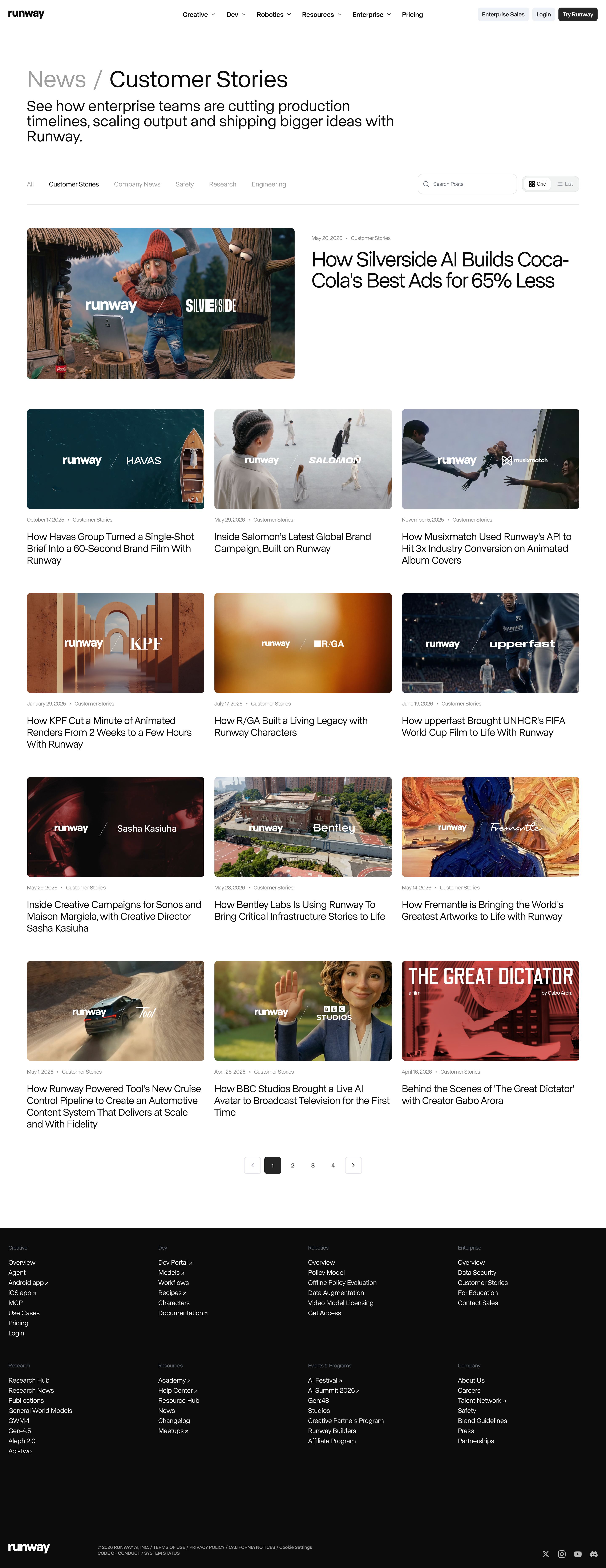 runwayml.com - Customer Stories | Runway News - Desktop Screenshot