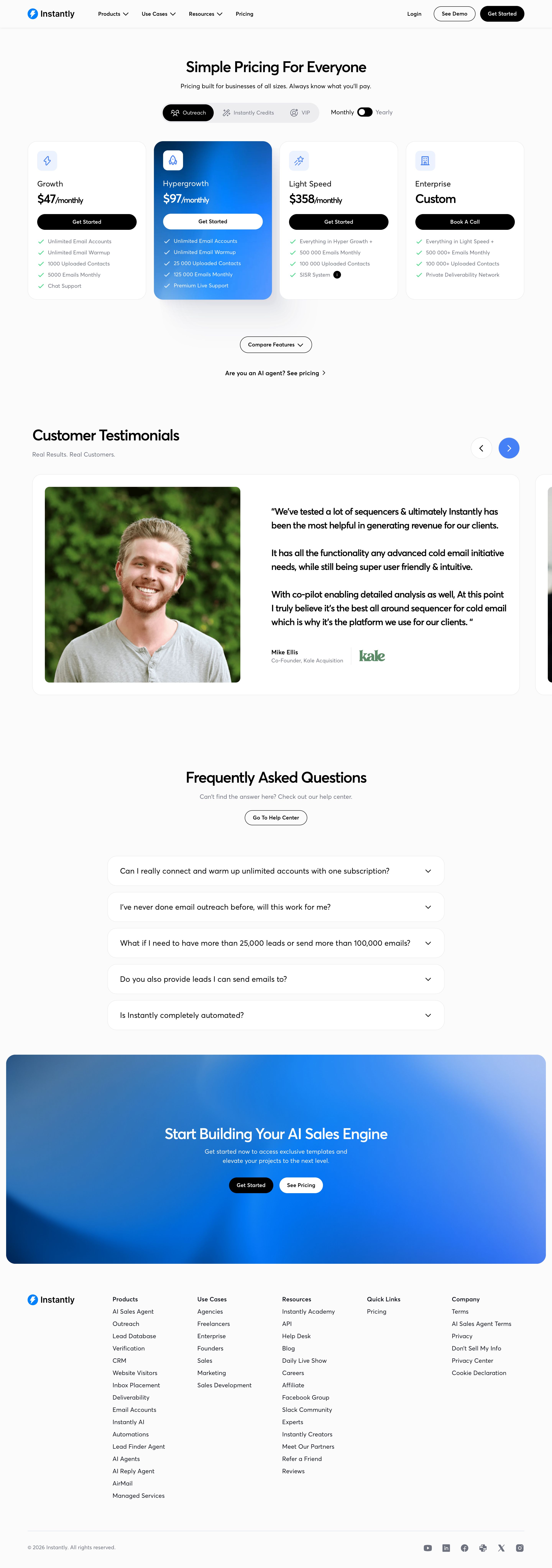 instantly.ai - Pricing - Plans for Outreach, Leads, and CRM | Instantly - Desktop - Sat Aug 01 2026 14:27:19 GMT+0000 (Coordinated Universal Time) Screenshot