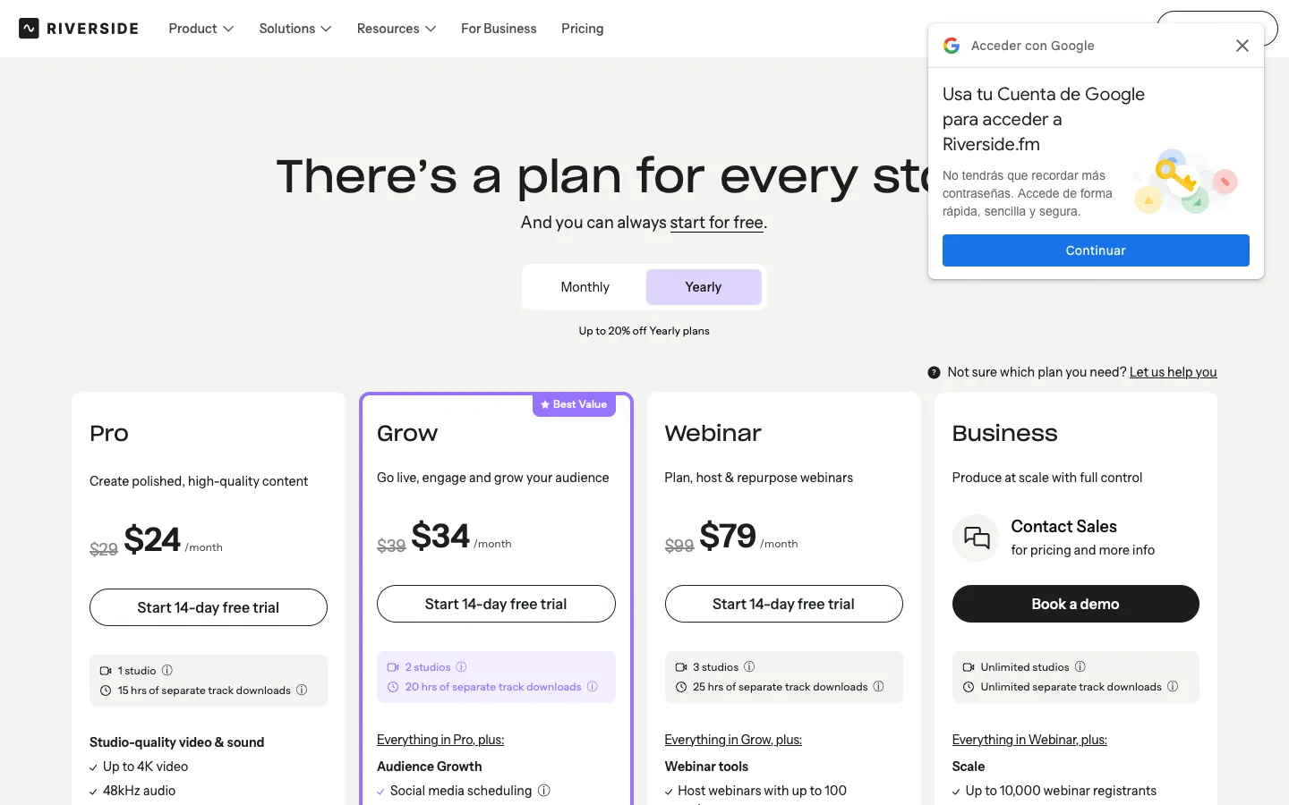riverside.fm - Pricing Screenshot Preview
