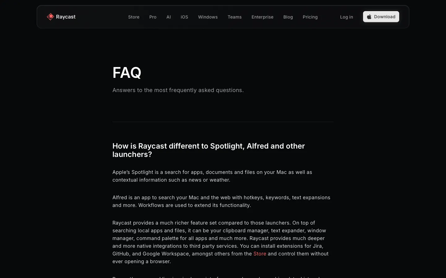 raycast.com - FAQs Screenshot Preview