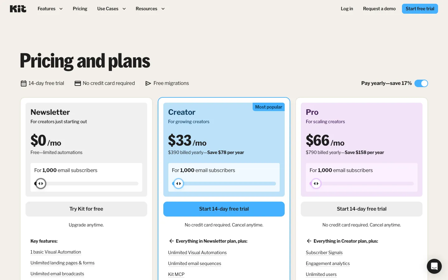 convertkit.com - Pricing Screenshot Preview