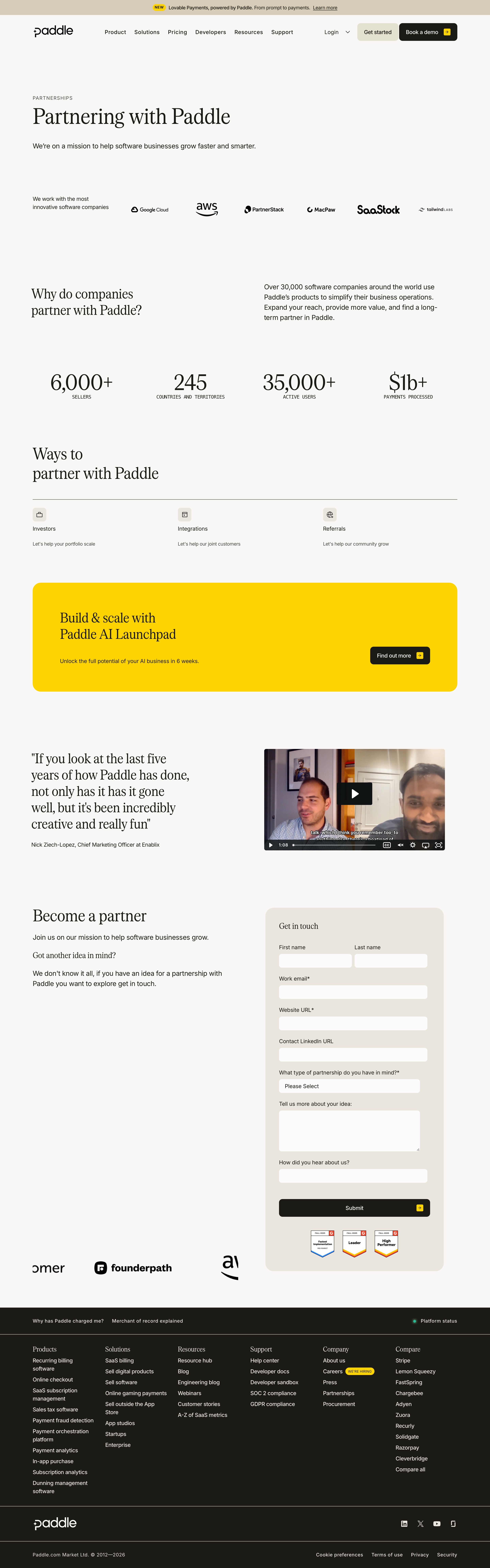 paddle.com - Partner with Paddle - Desktop Screenshot
