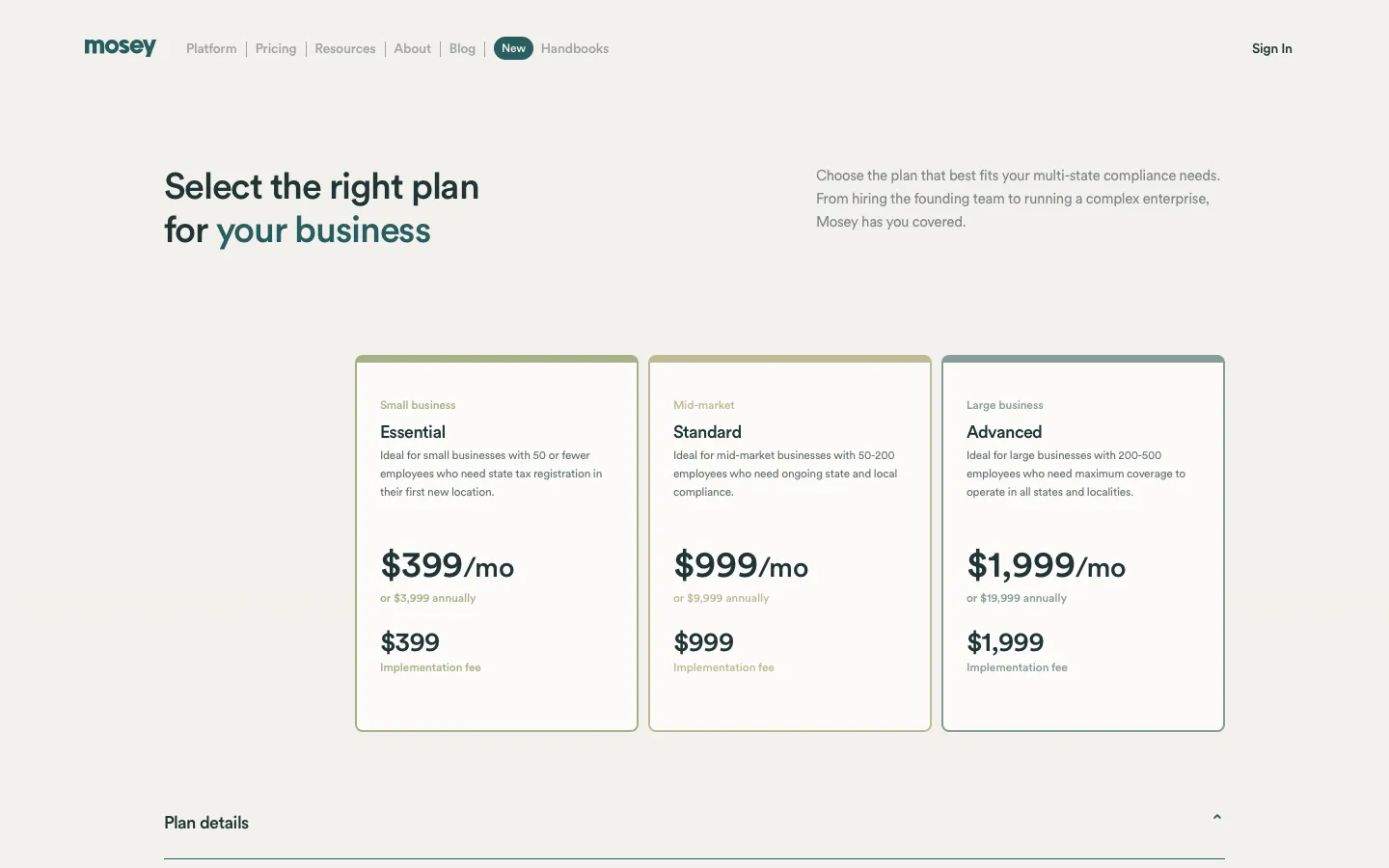 mosey.com - Pricing Screenshot Preview