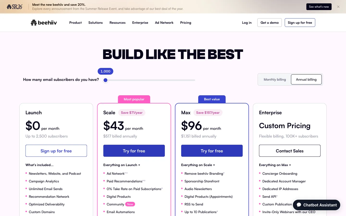 beehiiv.com - Pricing Screenshot Preview