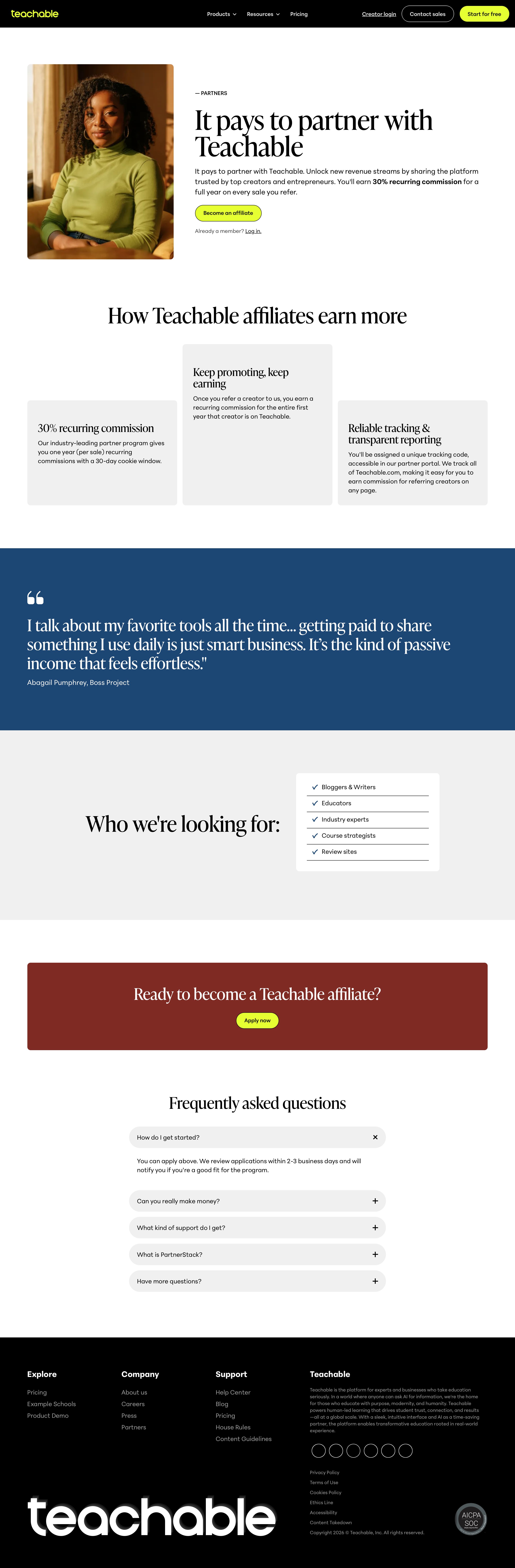teachable.com - Affiliate Partner Program → Teachable - Desktop - Thu Jul 30 2026 17:54:42 GMT+0000 (Coordinated Universal Time) Screenshot