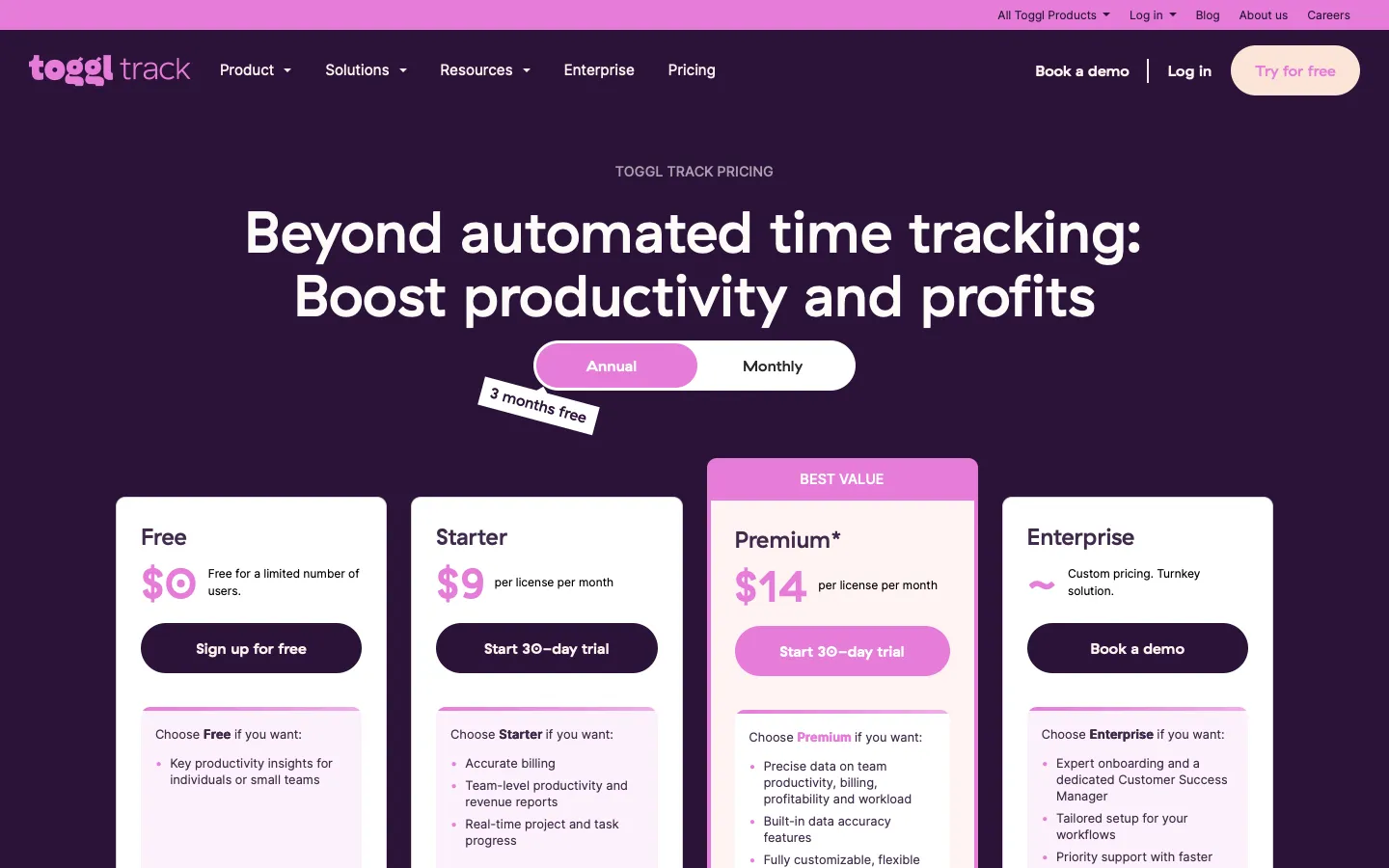 toggl.com - Pricing Screenshot Preview