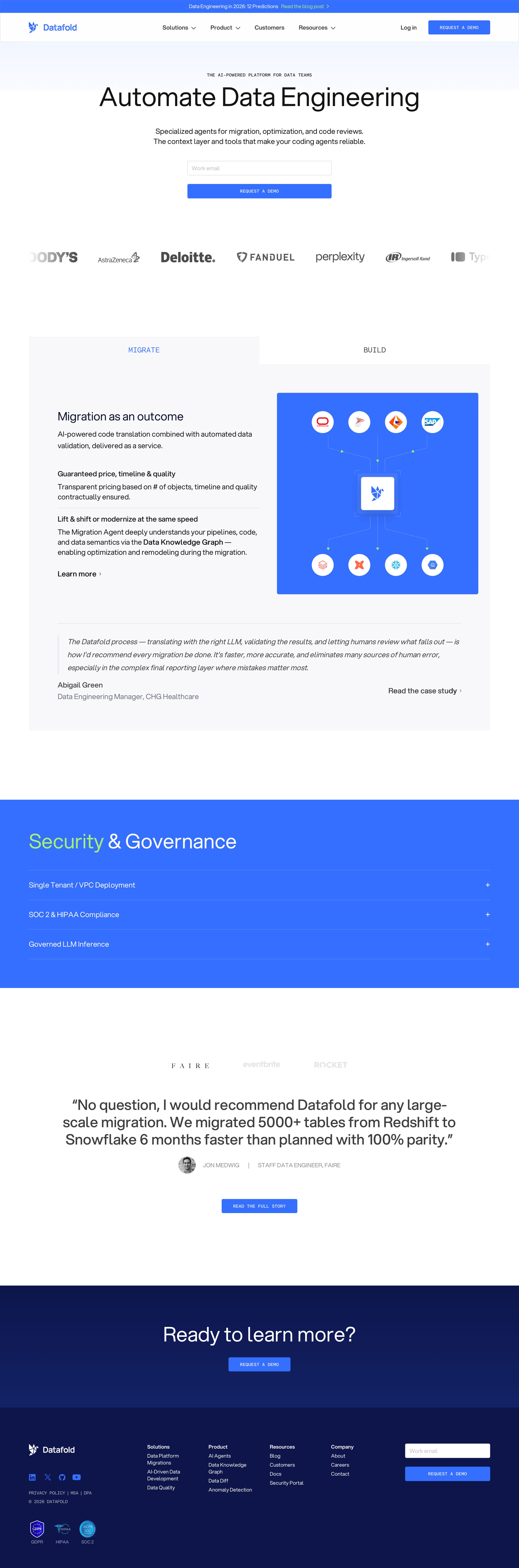 datafold.com - Datafold | Automate Data Engineering — AI-Powered Migrations, Optimization & Development - Desktop - Sun Aug 02 2026 08:43:20 GMT+0000 (Coordinated Universal Time) Screenshot