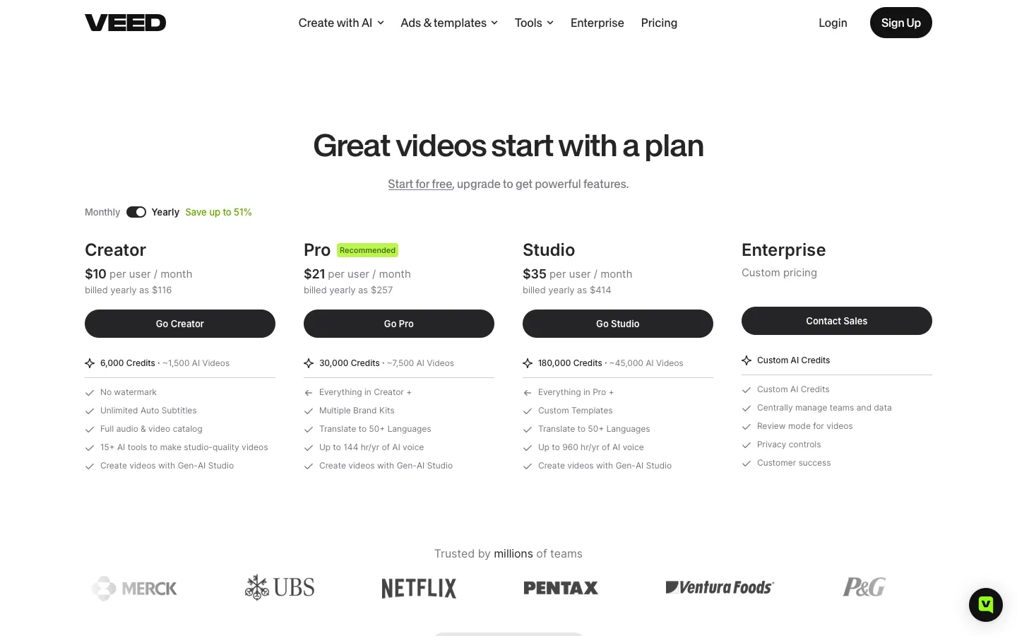 veed.io - Pricing Screenshot Preview