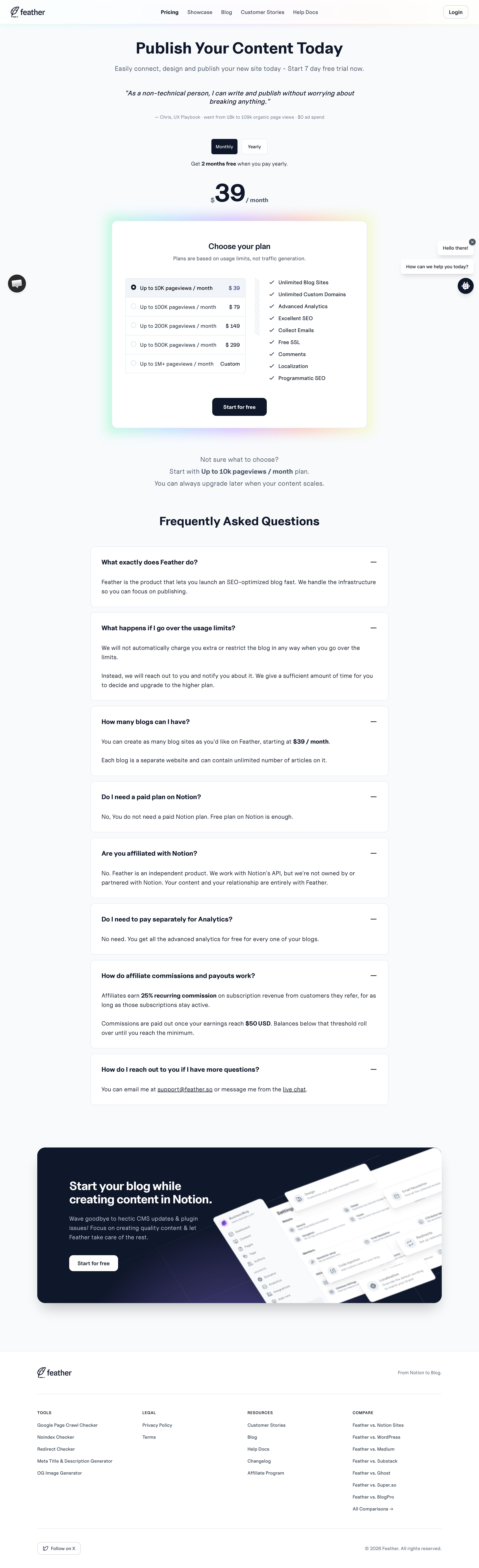 feather.so - Feather Pricing: Plans That Scale With Your Blog - Desktop - Tue Aug 04 2026 10:44:23 GMT+0000 (Coordinated Universal Time) Screenshot