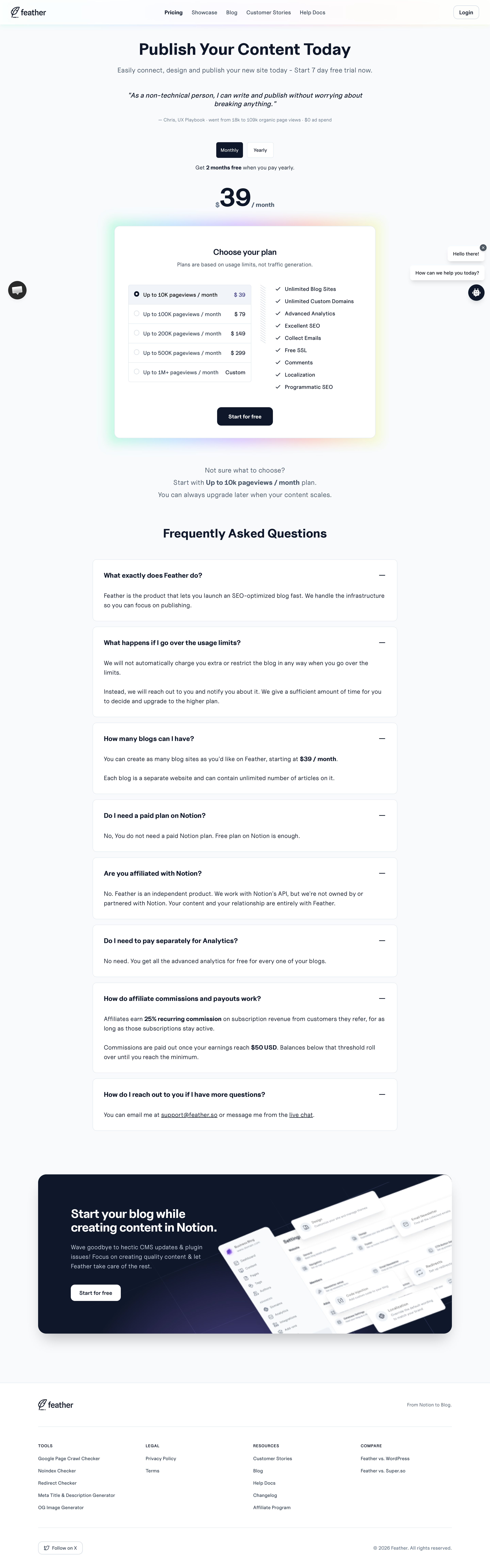 feather.so - Feather Pricing: Plans That Scale With Your Blog - Desktop Screenshot