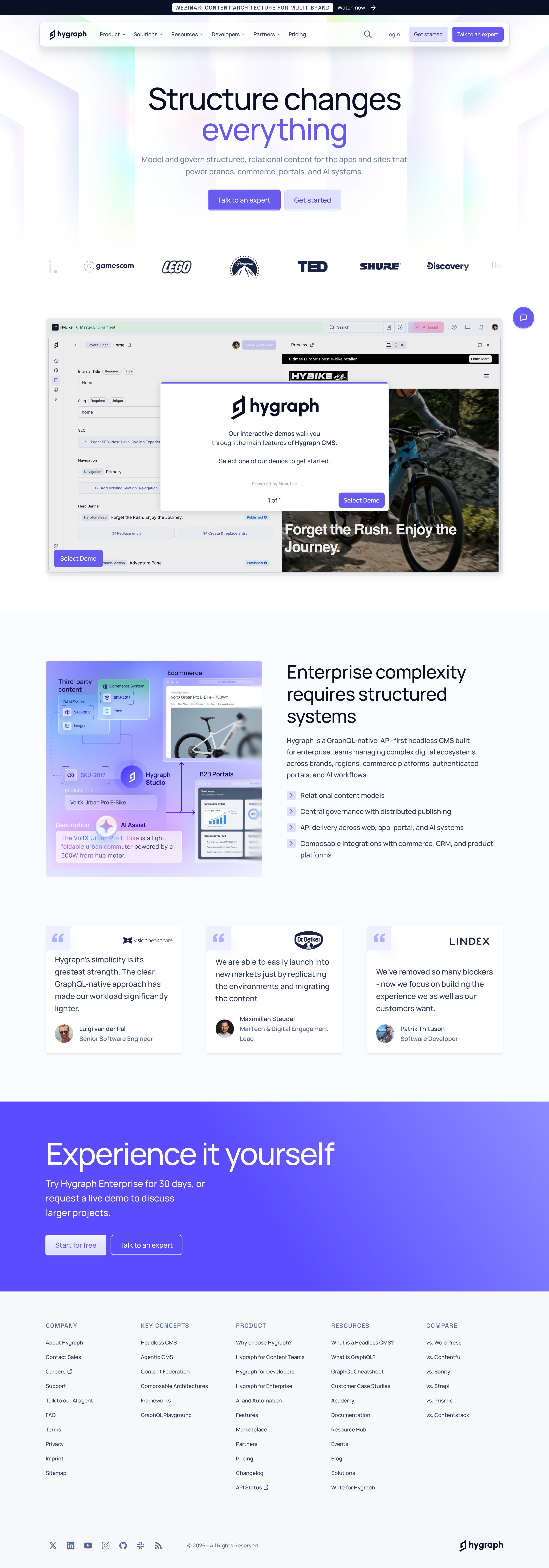 hygraph.com - Hygraph: The Headless CMS That’s Fast to Implement and Scale | Hygraph - Desktop - Tue Aug 04 2026 15:38:14 GMT+0000 (Coordinated Universal Time) Screenshot