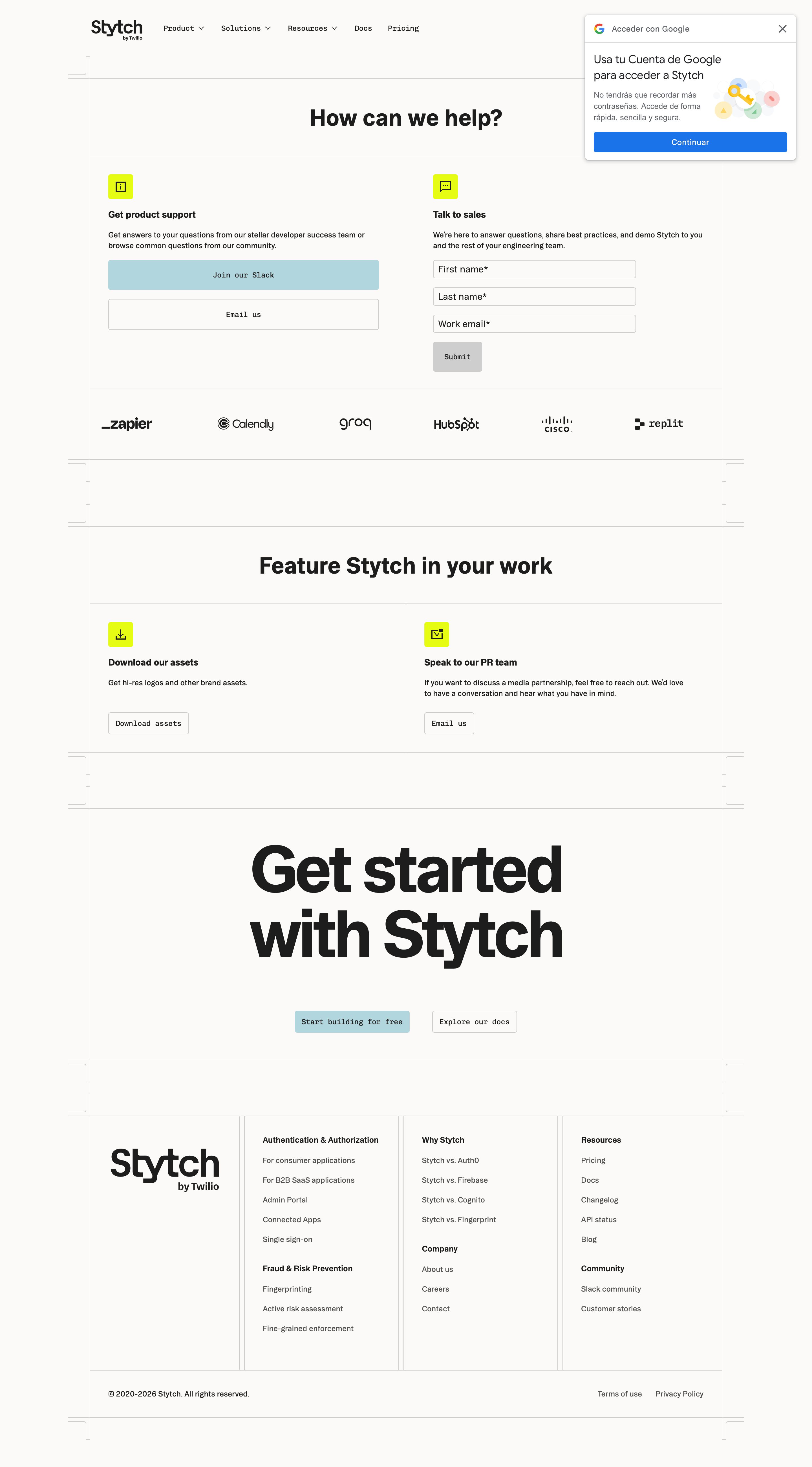 stytch.com - Contact - Desktop Screenshot