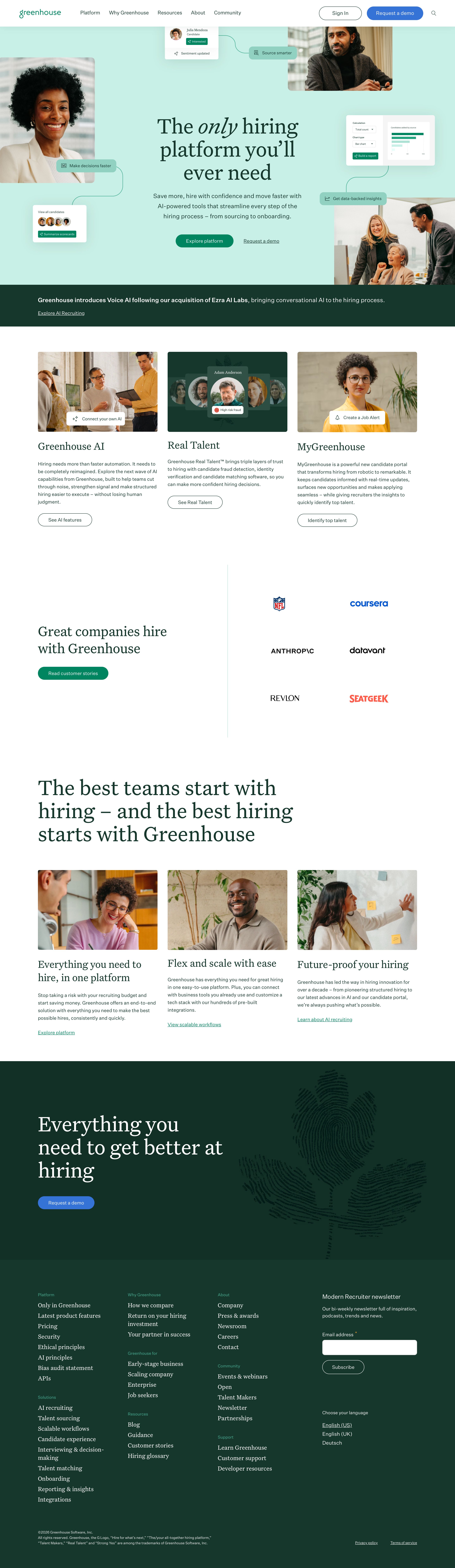greenhouse.com - Greenhouse | Applicant tracking software & hiring platform - Desktop - Wed Aug 05 2026 12:58:32 GMT+0000 (Coordinated Universal Time) Screenshot