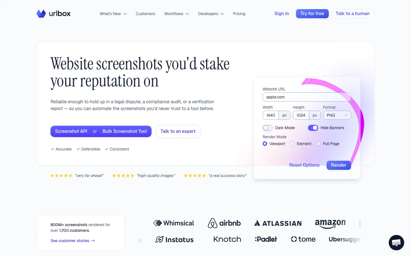urlbox.io - Landing Screenshot Preview