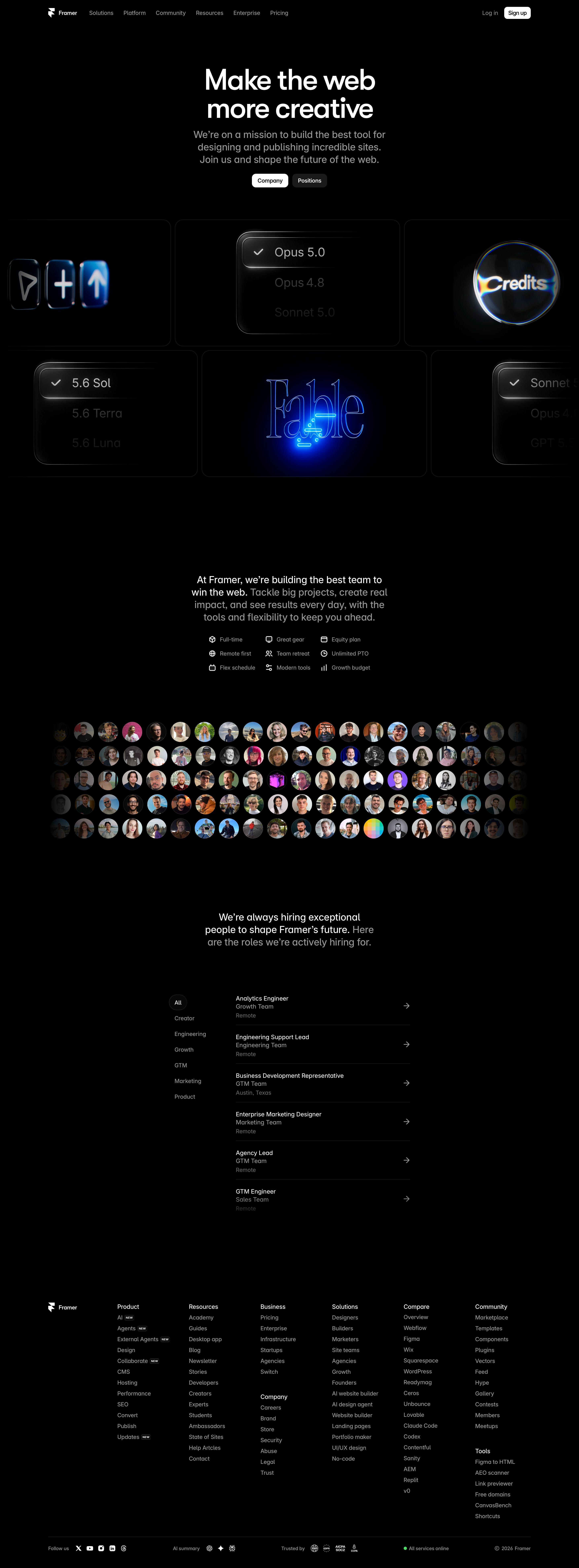 framer.com - Framer Careers: Make the web more creative - Desktop - Mon Aug 03 2026 11:52:09 GMT+0000 (Coordinated Universal Time) Screenshot