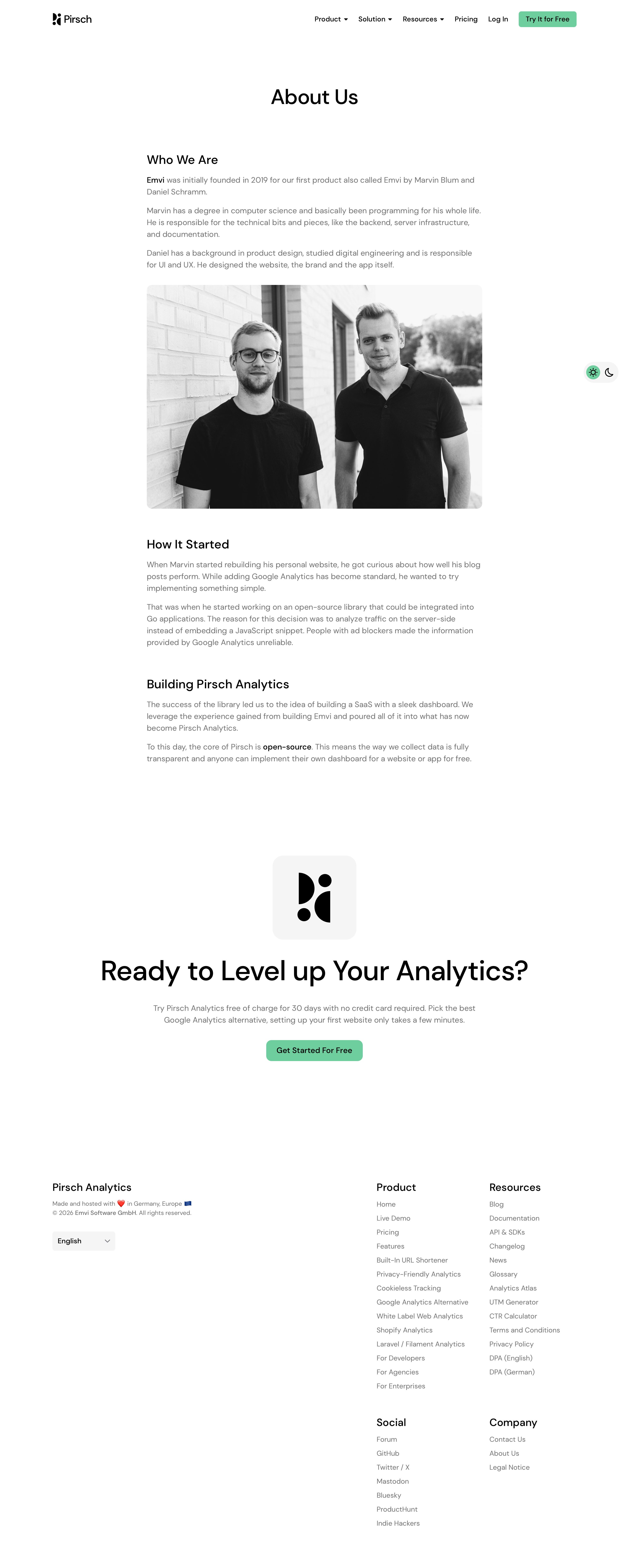 pirsch.io - About Us – Pirsch Analytics - Desktop - Mon Jul 27 2026 18:21:17 GMT+0000 (Coordinated Universal Time) Screenshot
