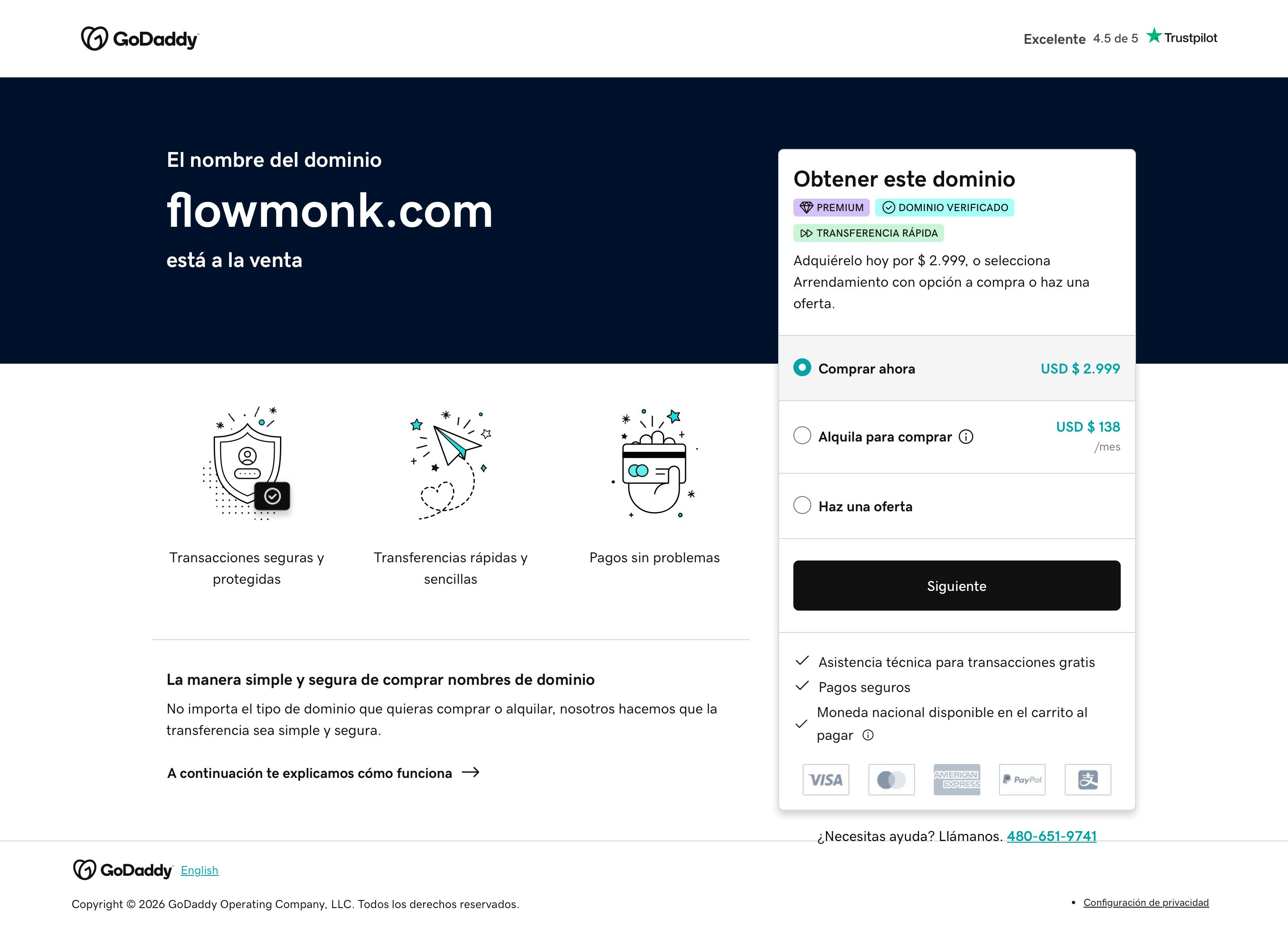 flowmonk.com - flowmonk.com está en venta — Compra por $ 2.999, alquila con opción a compra o haz una oferta | GoDaddy - Desktop - Thu Jul 30 2026 11:26:41 GMT+0000 (Coordinated Universal Time) Screenshot