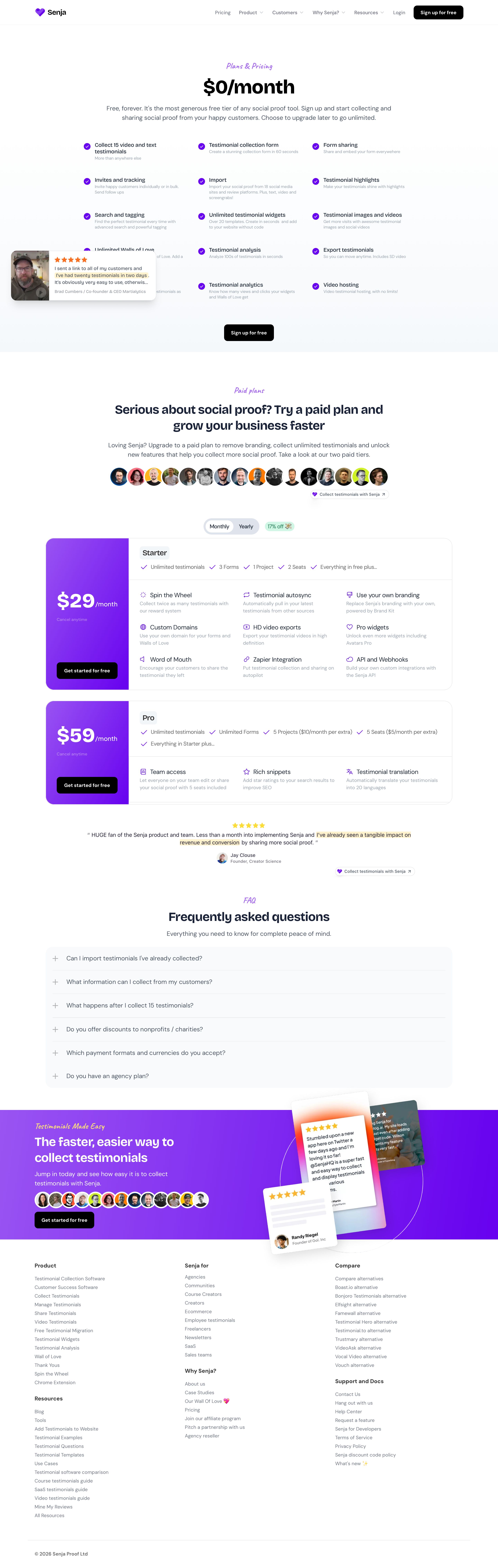 senja.io - Plans & Pricing - Free, Forever or Upgrade for Unlimited - Senja - Desktop Screenshot