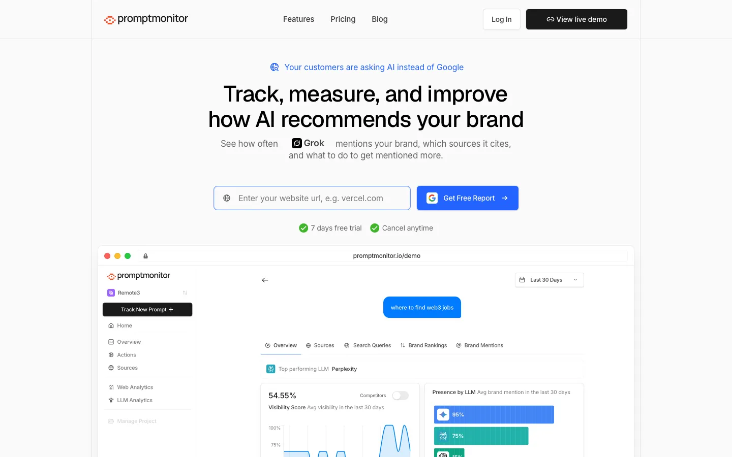 promptmonitor.io - Landing Screenshot Preview
