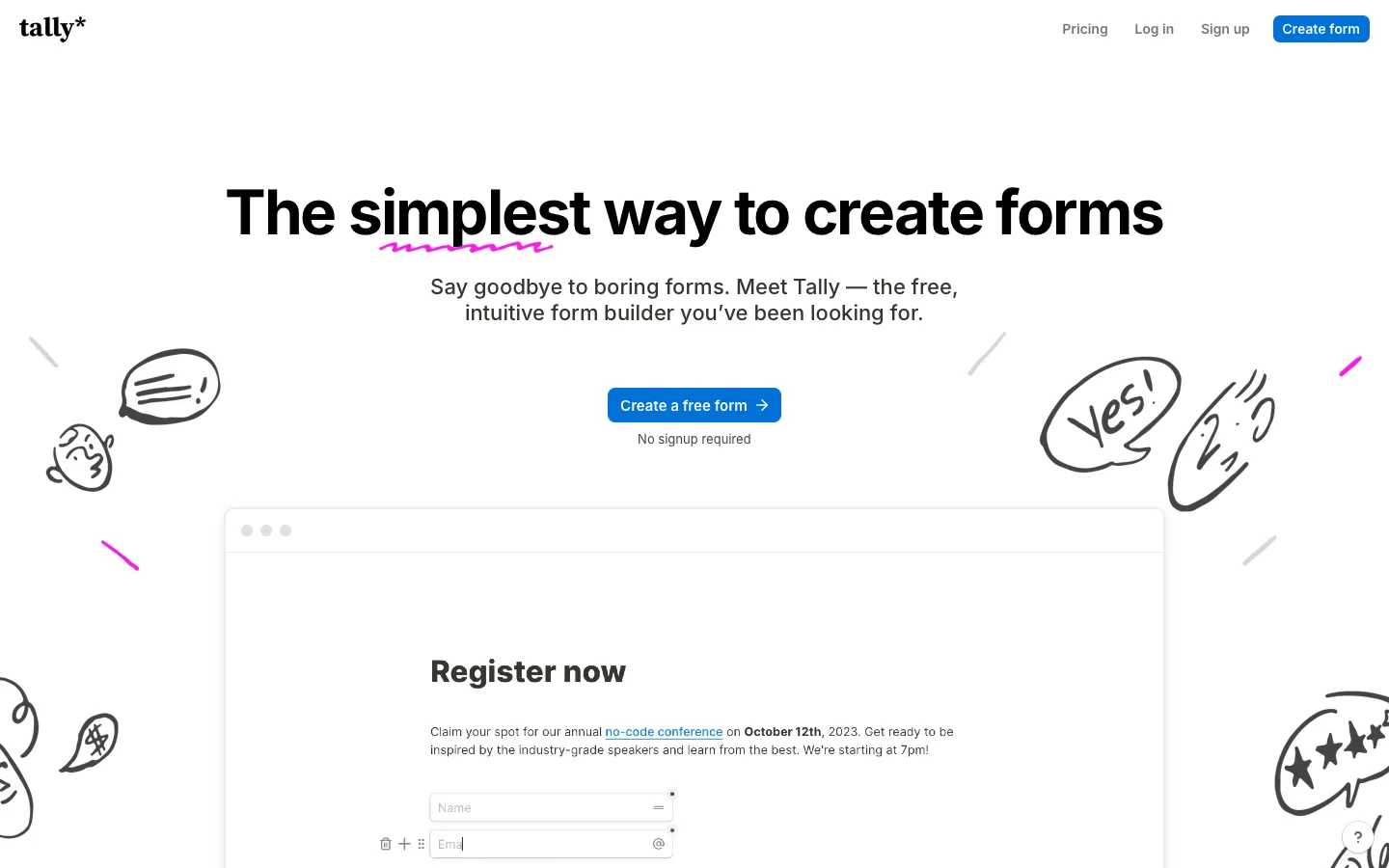 tally.so - Landing Screenshot Preview